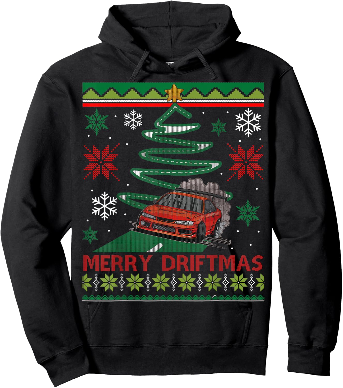 Merry Driftmas Street Racing Christmas Drifting Car Tree Hoodie - Hoodie | Black