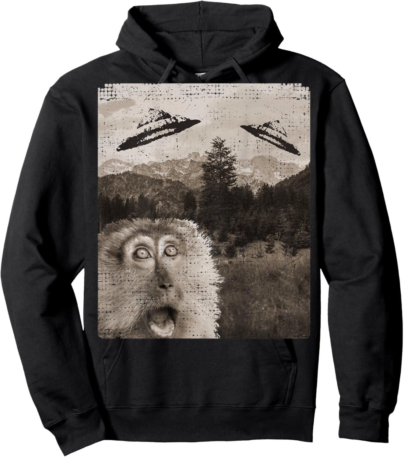 Monkey Ape Space UFO Incoming UFO Landing Funny UFO Hoodie - Hoodie | Black