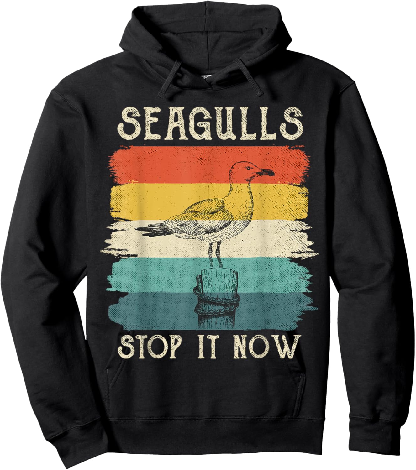 Seagulls Stop It Now Bird Lover 80s Retro Funny Seagull Hoodie - Hoodie | Black