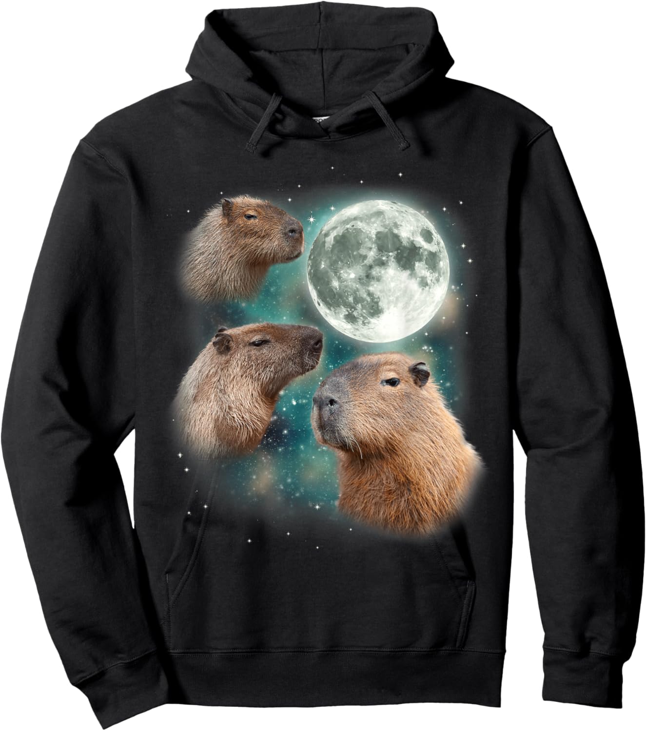 3 Capybara Moon Giant Rodents Weird Howling Parody Hoodie - Hoodie | Black