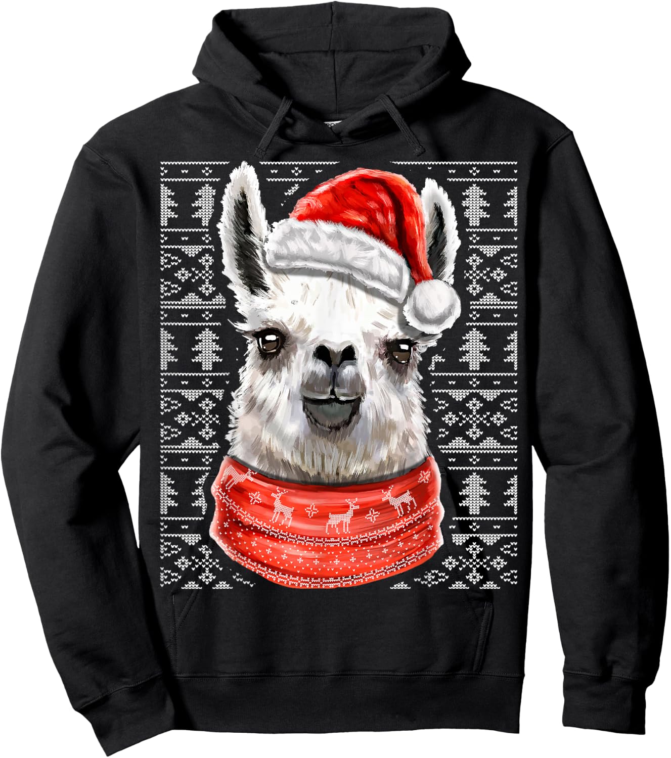 Ugly Christmas Llama Santa Costume Llama Christmas Gift Hoodie - Hoodie | Black
