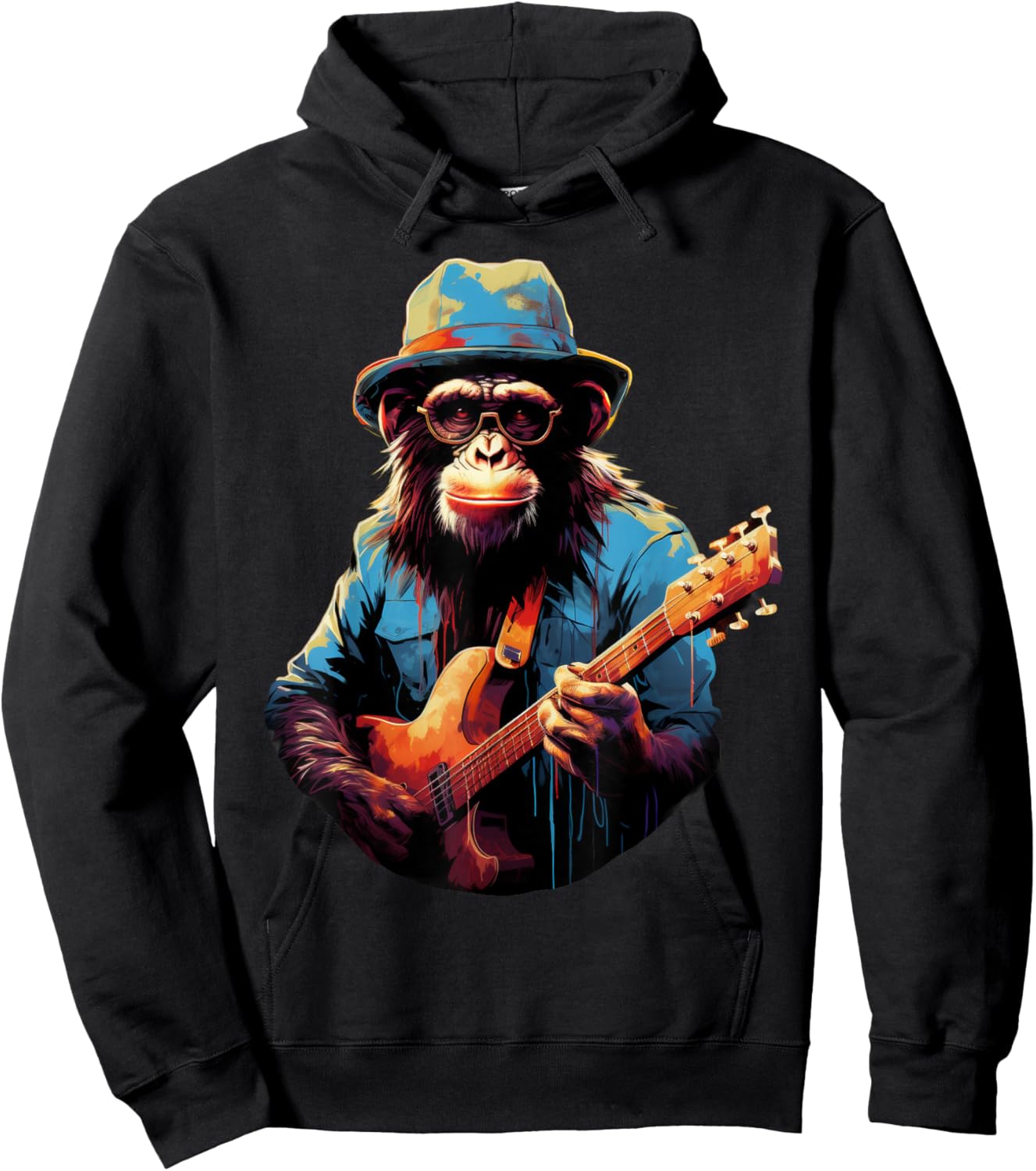 Cute Monkey Playing Guitar Monkeys Musician Music Hoodie - Hoodie | Black