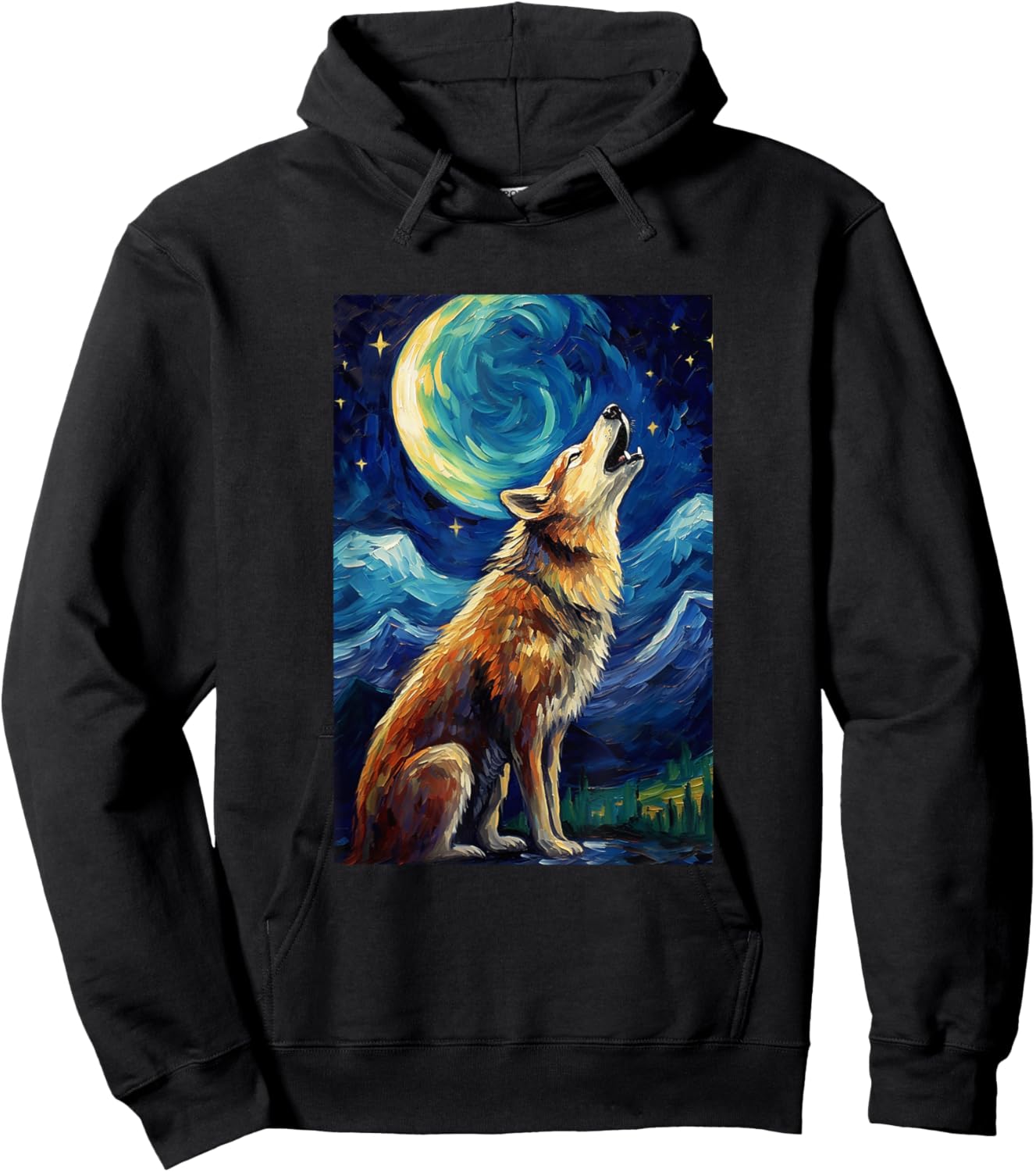 Wolf howls at moon - Van Gogh Style - Starry Night Hoodie - Hoodie | Black