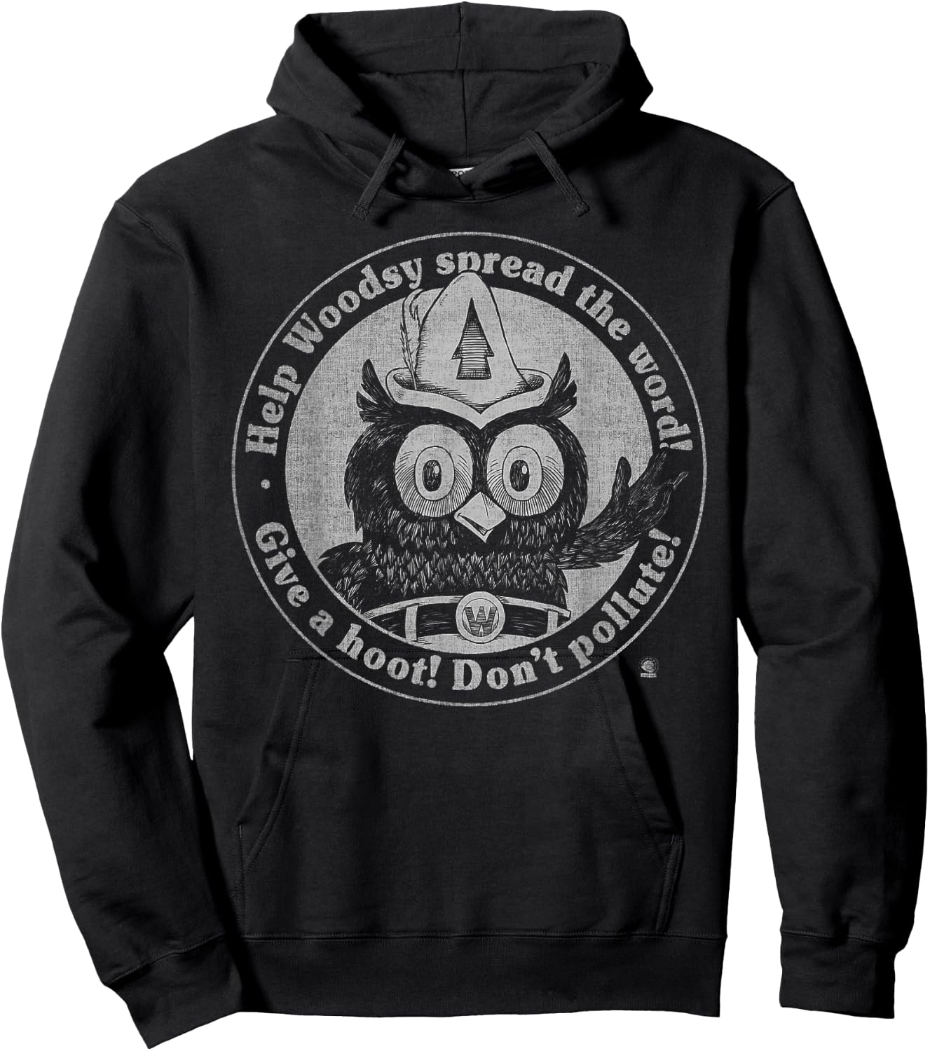 Woodsy Owl Give a Hoot Distressed and Faded Retro Hoodie - Hoodie | Black