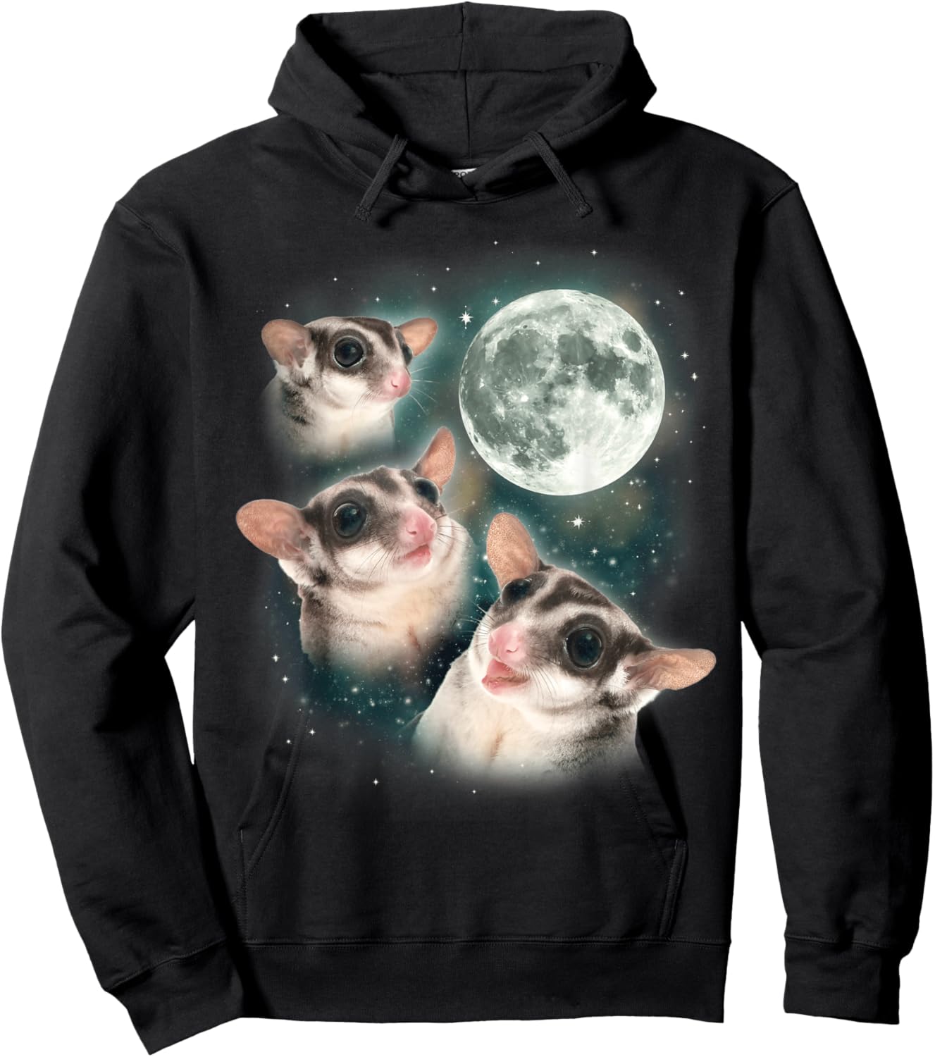 Three Sugar Glider Moon | Cute Funny Mystical 3 Sugar Glider Hoodie - Hoodie | Black