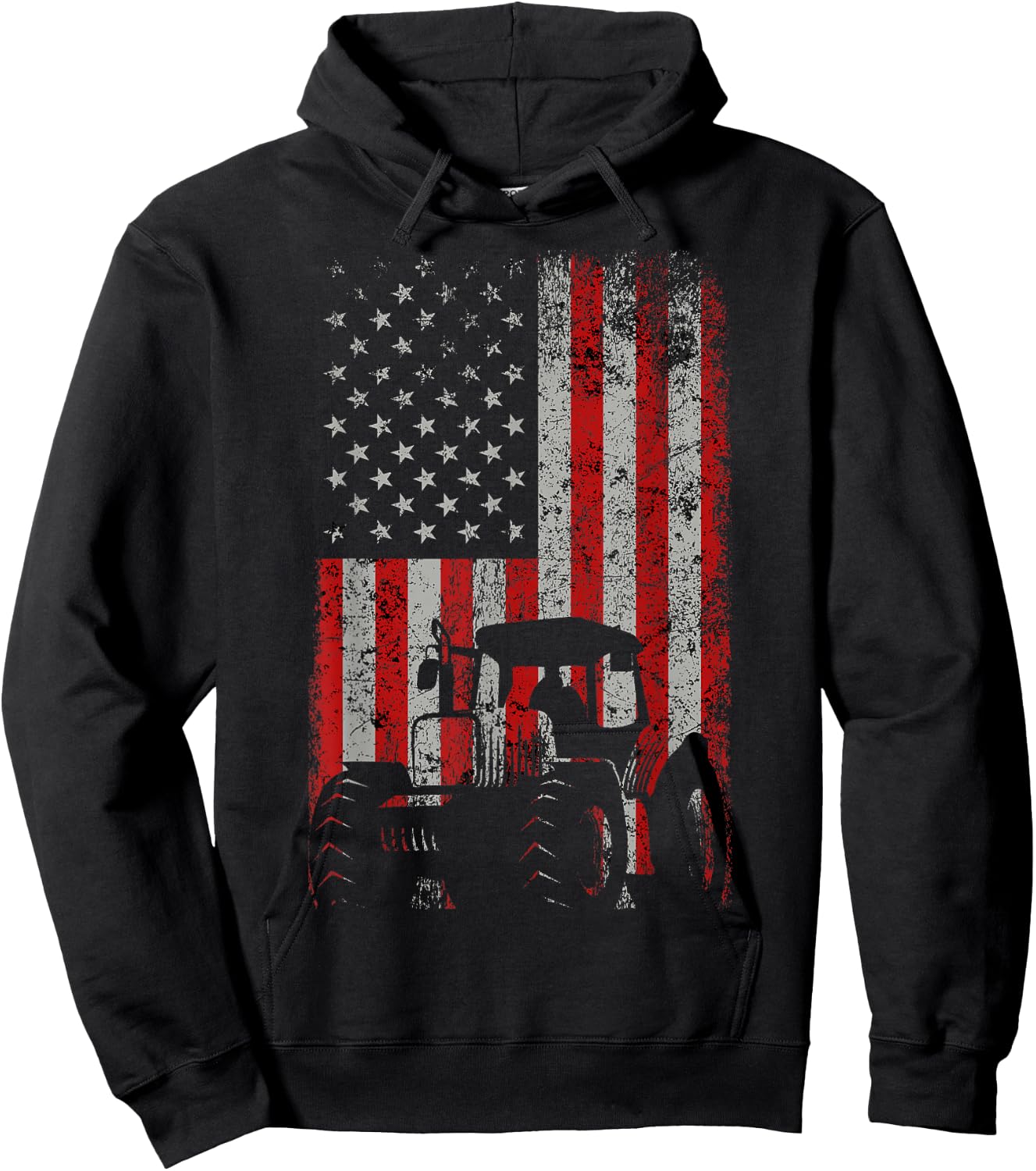 Retro American Flag Tractor Gift Men Women Tractor Farm Small Hoodie - Hoodie | Black