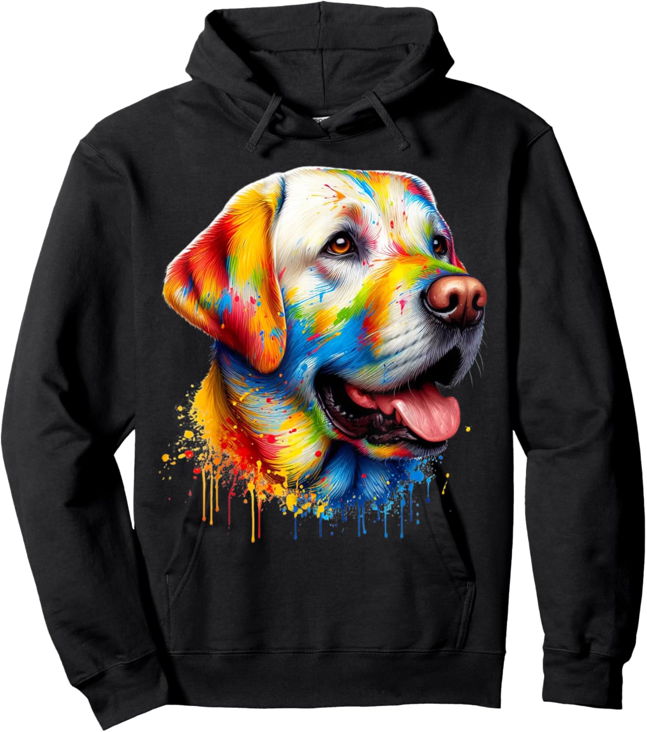 Colorful Canine Chaos: Labrador Retriever Frenzy Hoodie - Hoodie | Black