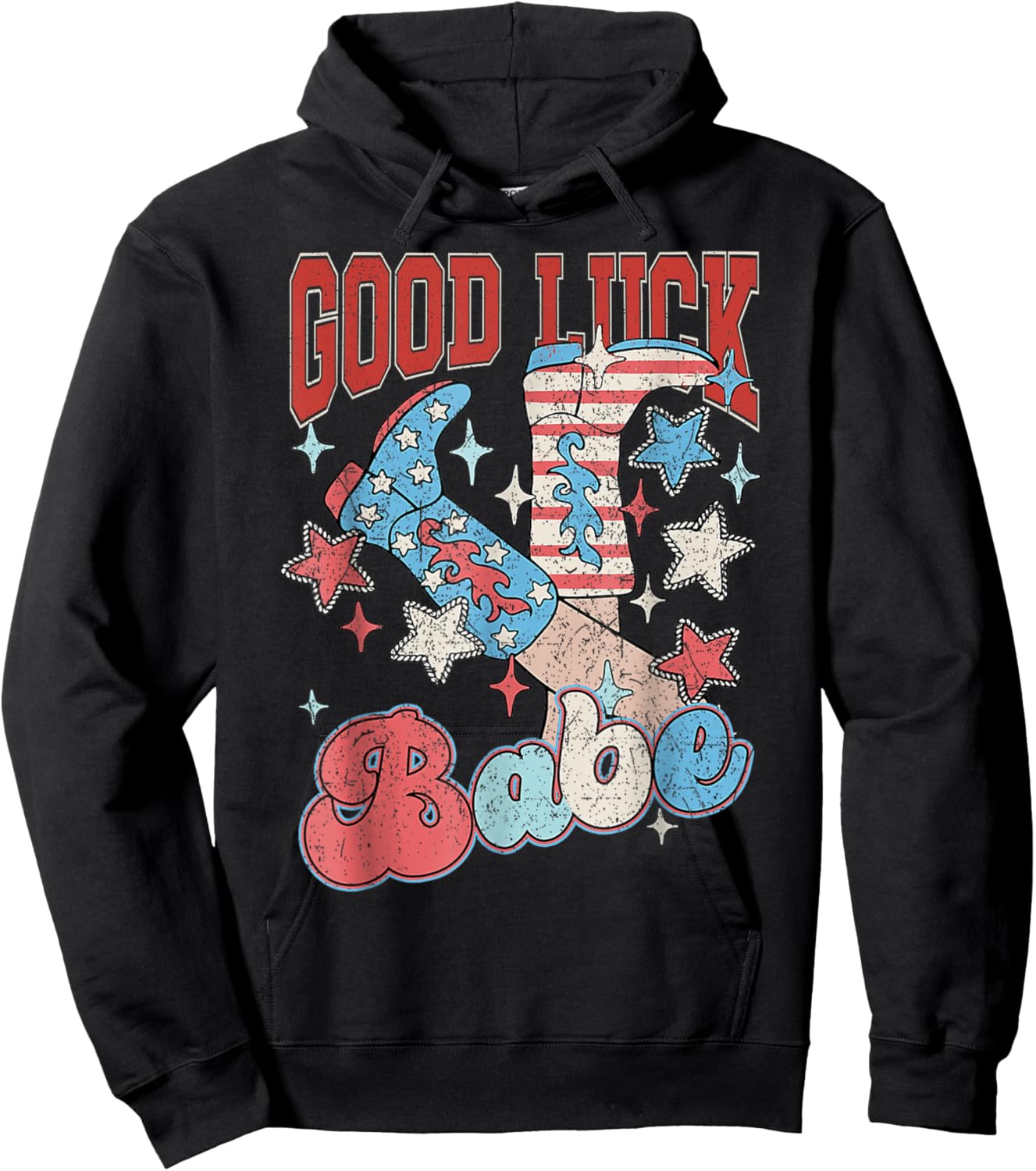 Retro Cowgirl Boots Good Luck Babe Western Party Club Hoodie - Hoodie | Black