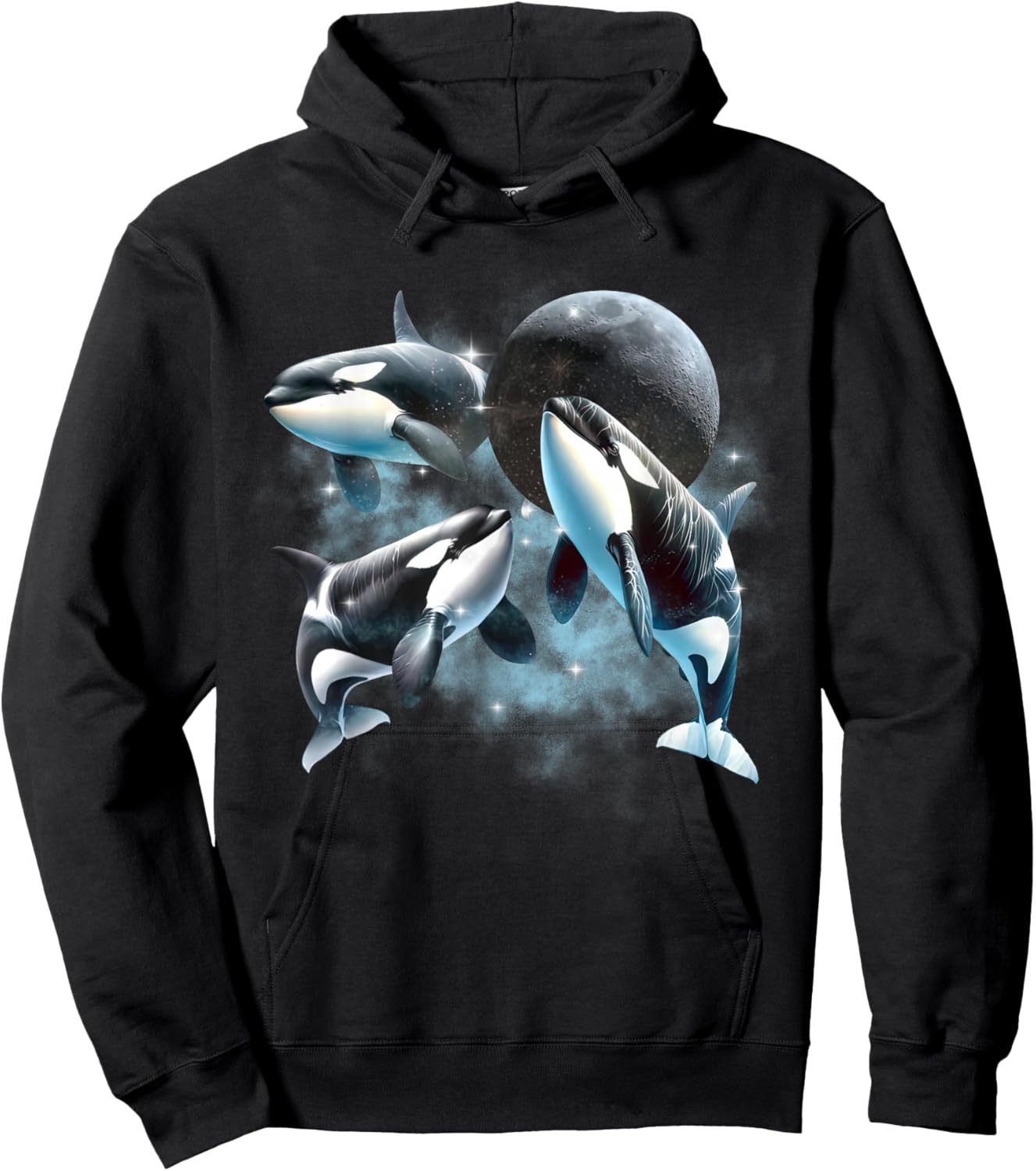 Three Orcas Howling The Moon Vintage 90s Sea Animal Moon Hoodie - Hoodie | Black