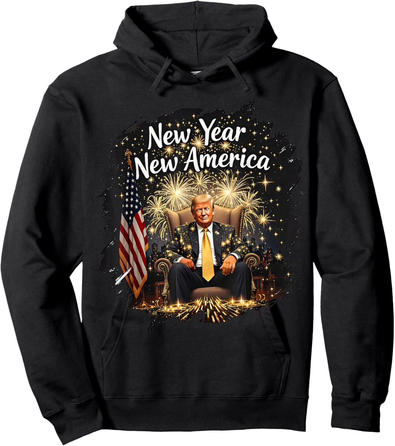 New Year New America Happy New Year Party 2025 Trump Funny Hoodie - Hoodie | Black