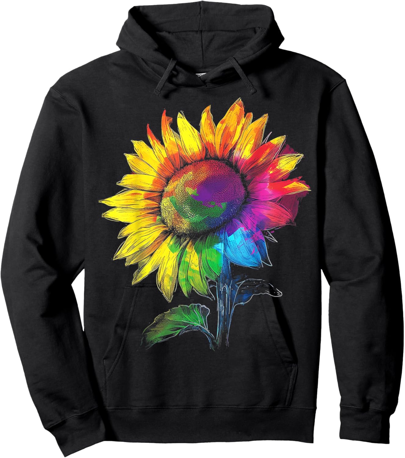 Sunflower Colorful Nature Art Graphic Sunflower Hoodie - Hoodie | Black