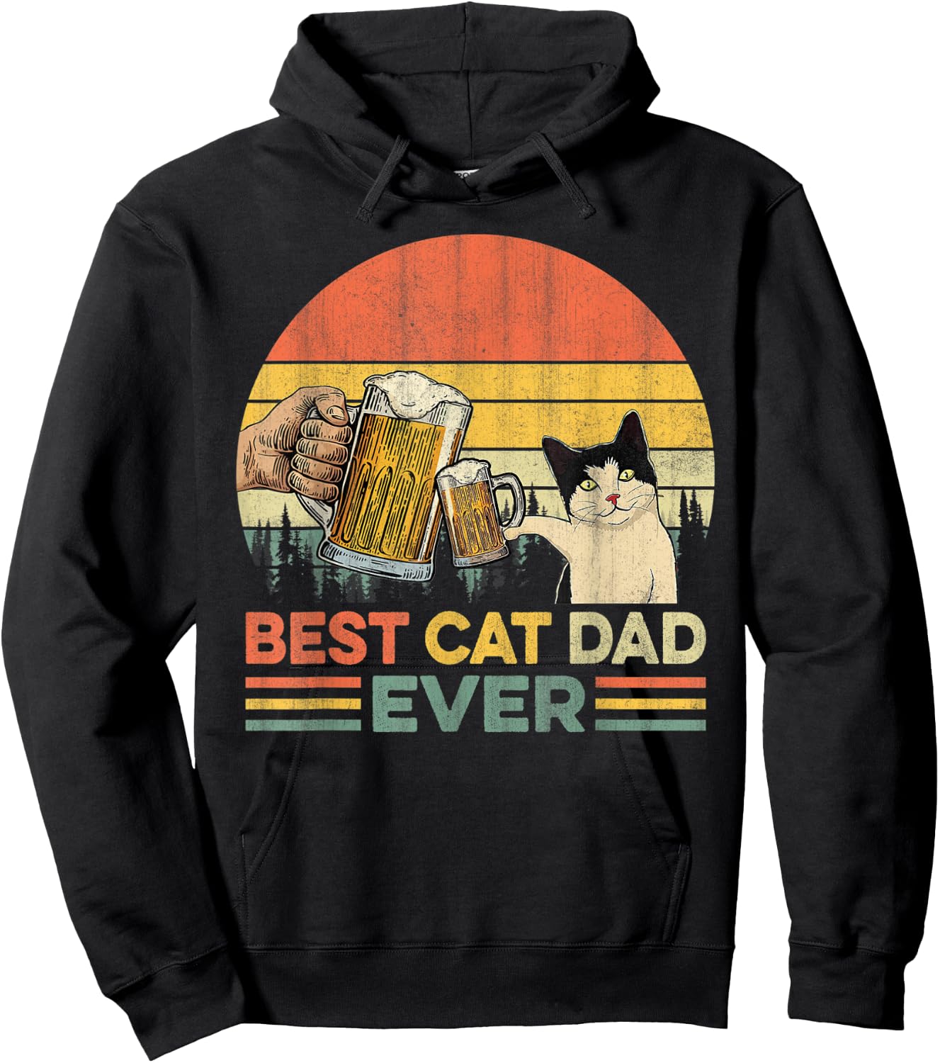 Vintage Best Cat Dad Ever Funny Beer Drinking Men Hoodie - Hoodie | Black