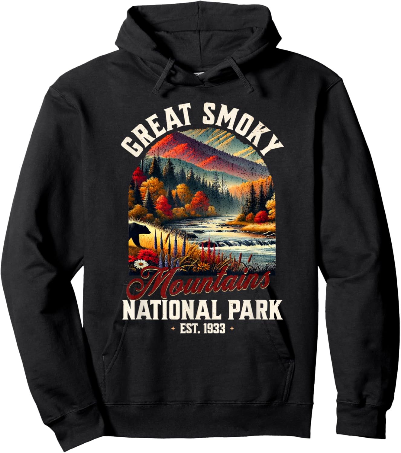 Retro Great Smoky Mountains National Park | Vintage USA Hoodie - Hoodie | Black