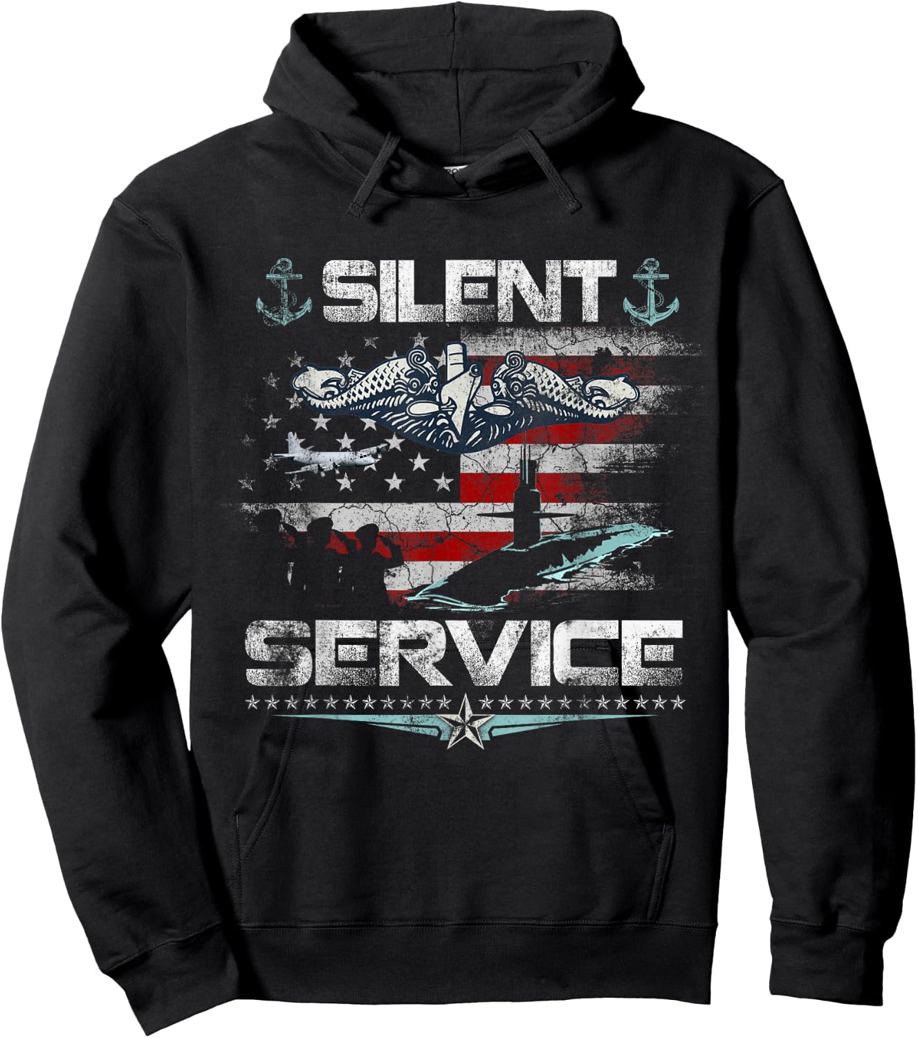 U.S Submarines Silent Service Flag Patriotic Veterans Day Hoodie - Hoodie | Black