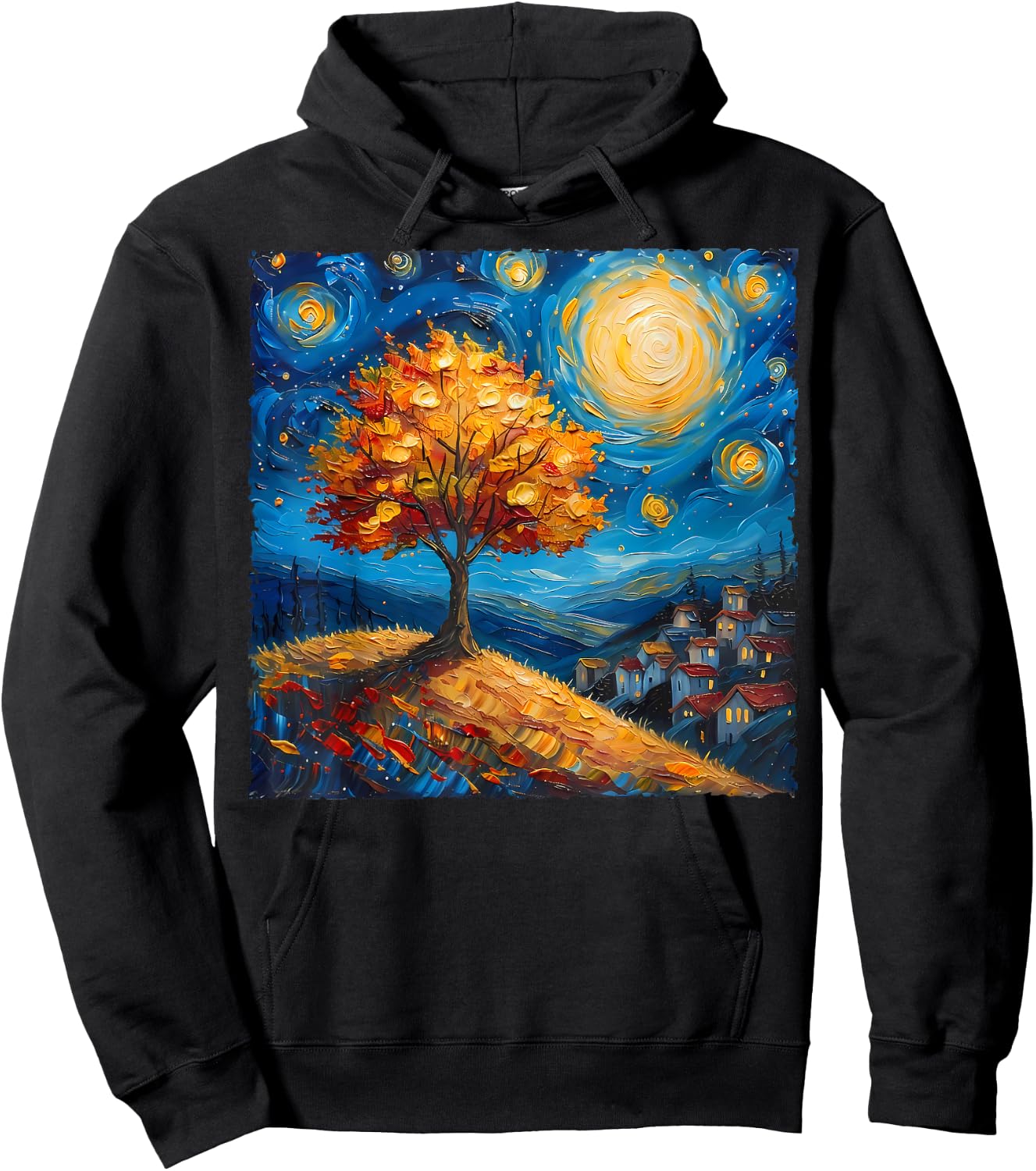 Maple Tree Van Gogh Starry Night Art Autumn Nature Lovers Hoodie - Hoodie | Black