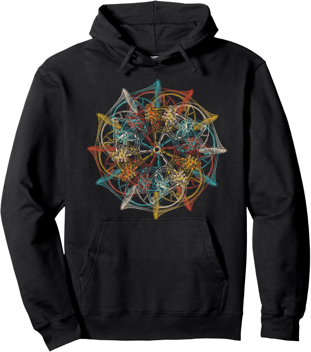 French Horn Vintage Marching Band Musician Hoodie - Hoodie | Black