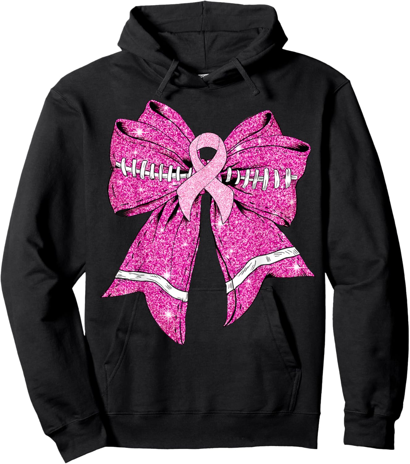 Cheer For The Cure Coquette Bow Football Breast Cancer Women Hoodie - Hoodie | Black
