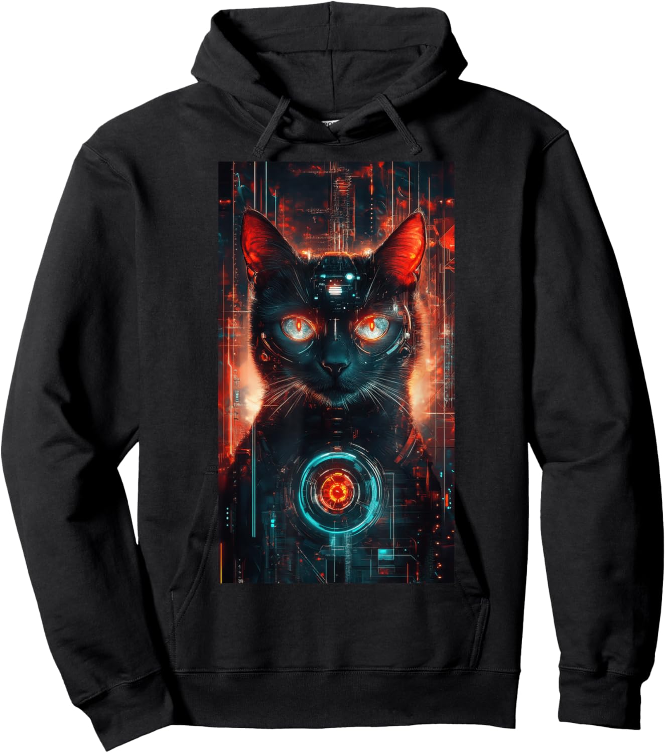 Cat Tarot Card Futuristic Cyberpunk Digital art Hoodie - Hoodie | Black
