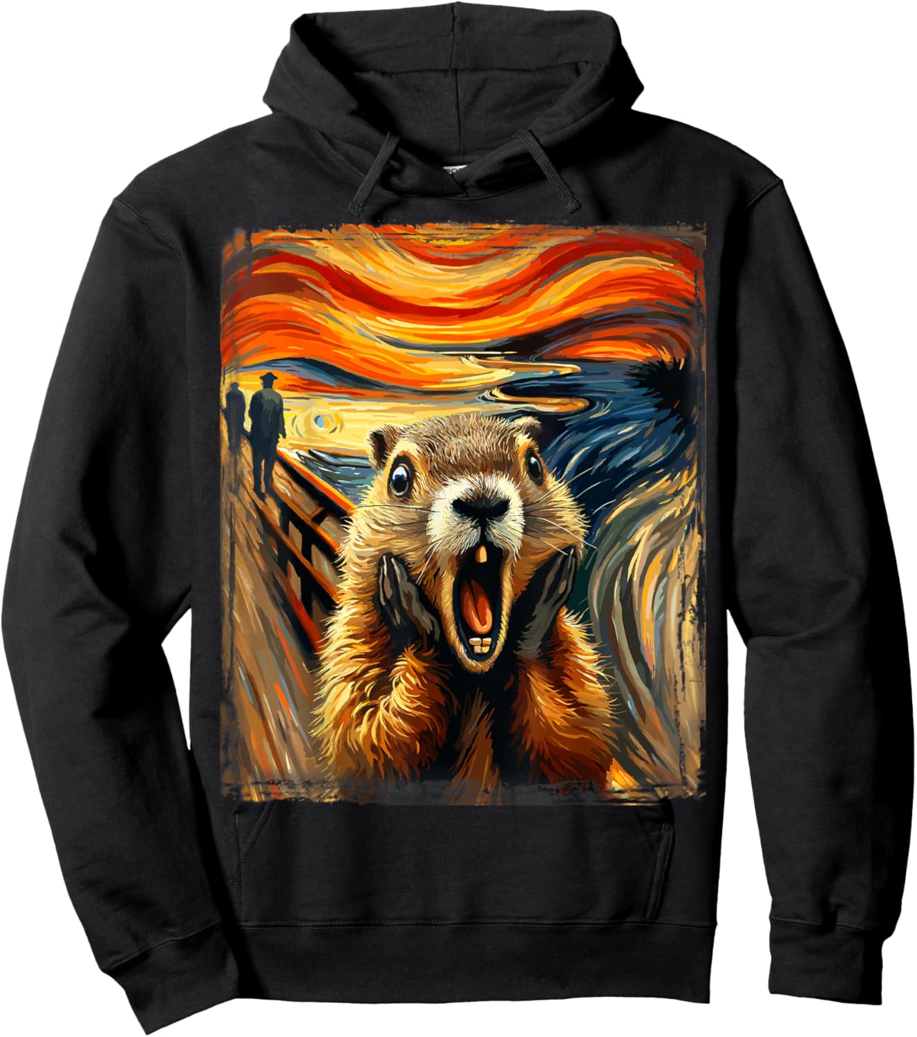 Scream Parody Funny Animal Painting Artistic Groundhog Day Hoodie - Hoodie | Black