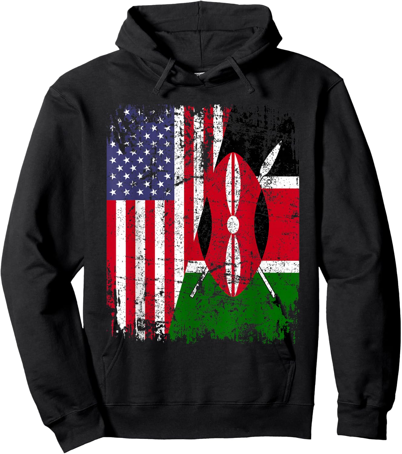 KENYAN ROOTS | Half American Flag | KENYA Hoodie - Hoodie | Black