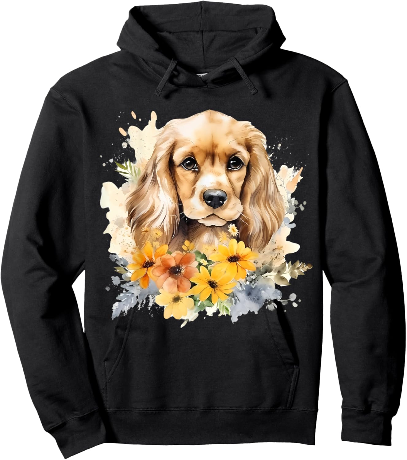 Watercolor English Cocker Spaniel Puppy Hoodie - Hoodie | Black