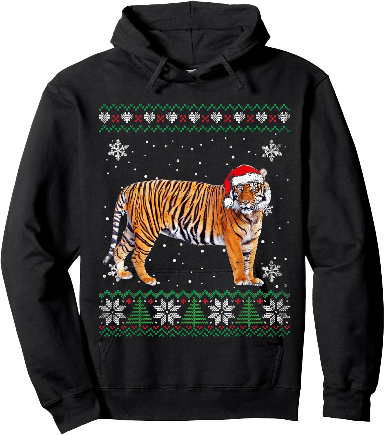 Santa Tiger Ugly Sweater Animals Christmas Pajama Hoodie - Hoodie | Black