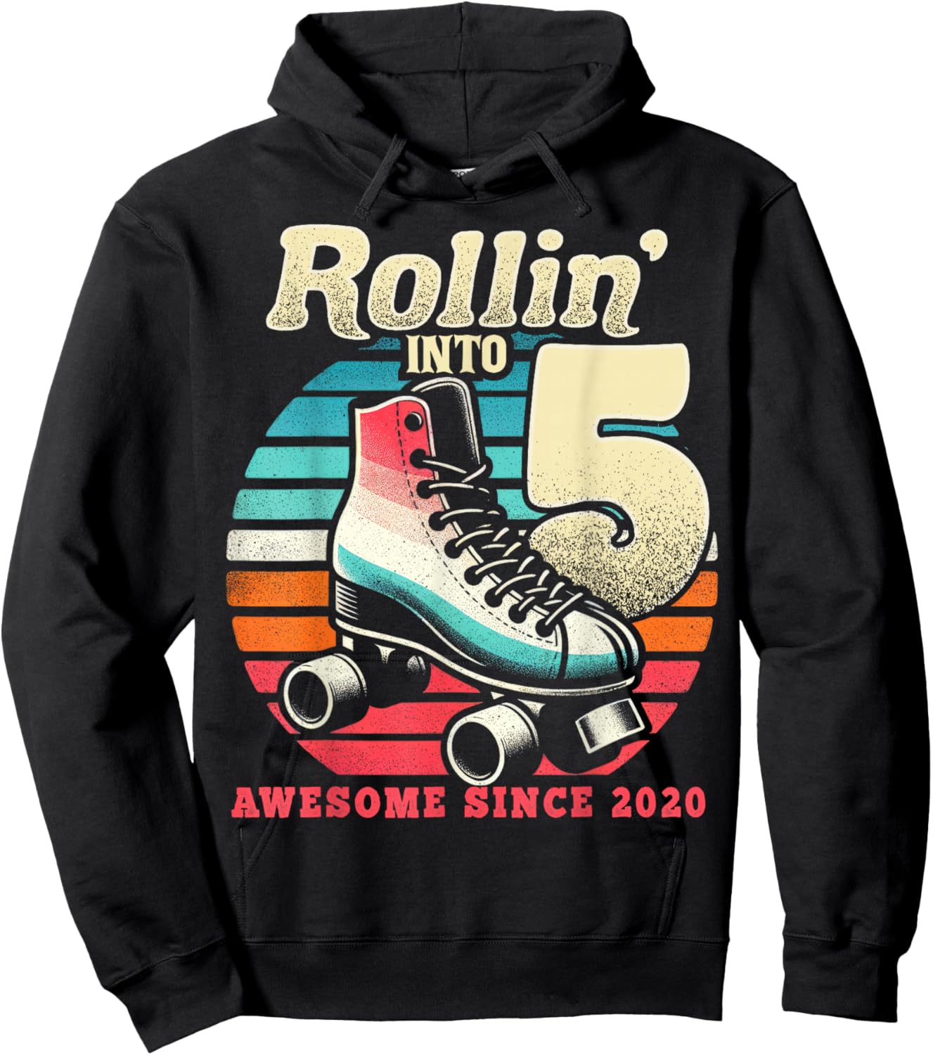 Birthday Roller Skating 5th Girls Rollin into 5 Skate Party Hoodie - Hoodie | Black