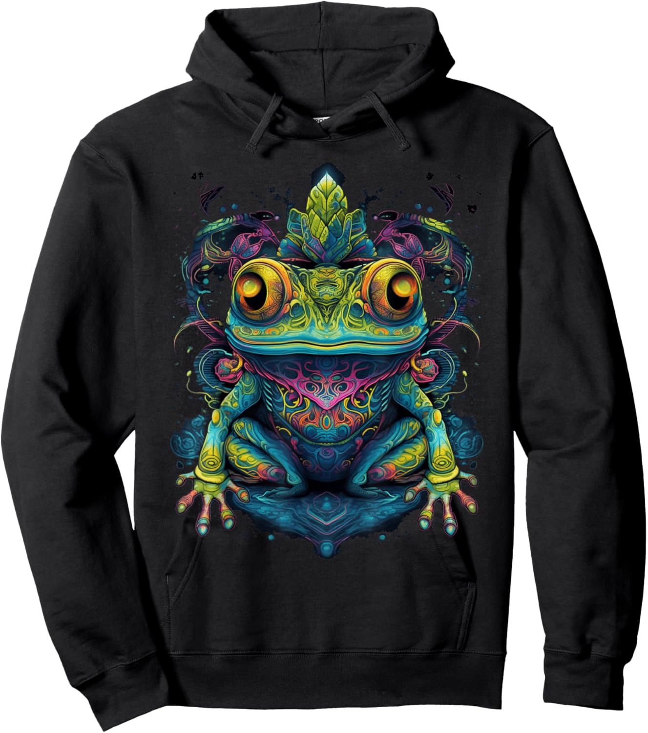 Colorful Frog | Psychedelic Art Trippy Hippie Men Women Hoodie - Hoodie | Black