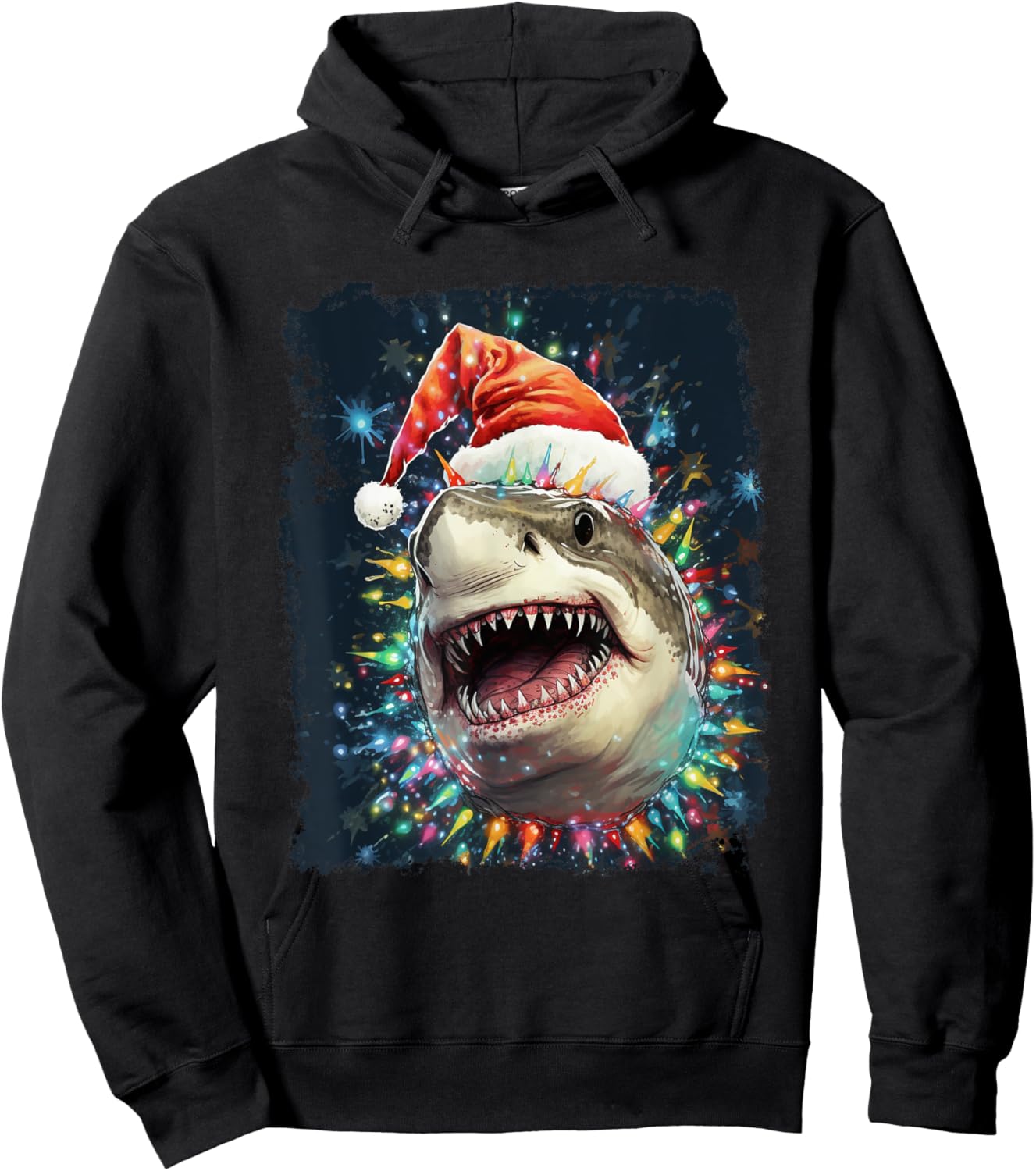 Pop Art Vintage Santa Claus Hat Christmas Shark Hoodie - Hoodie | Black