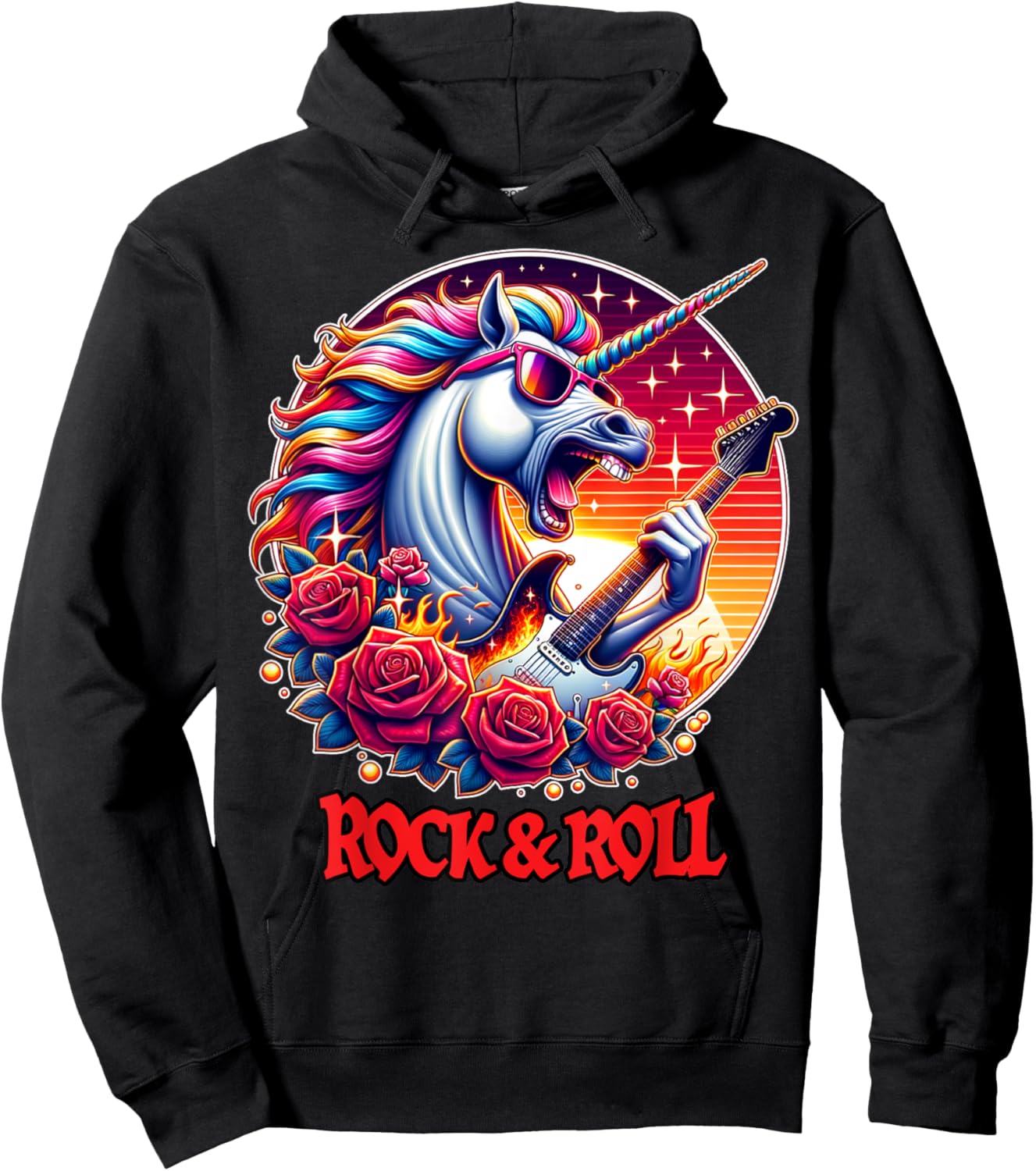 Unicorn Playing Guitar Rock and Roll Rock Star Women Hoodie - Hoodie | Black