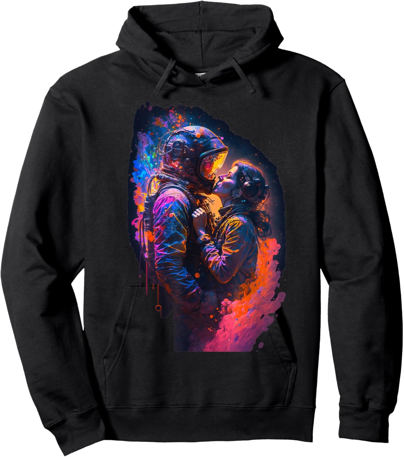 Astronaut Love Couple Kiss Outer Space | Colorful Astronaut Hoodie - Hoodie | Black