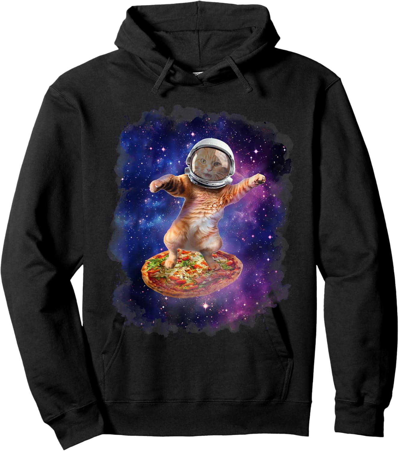 Cat Flying A Pizza - Cat Lover Kitten Owner Kitty Men Women Kids Hoodie - Hoodie | Black