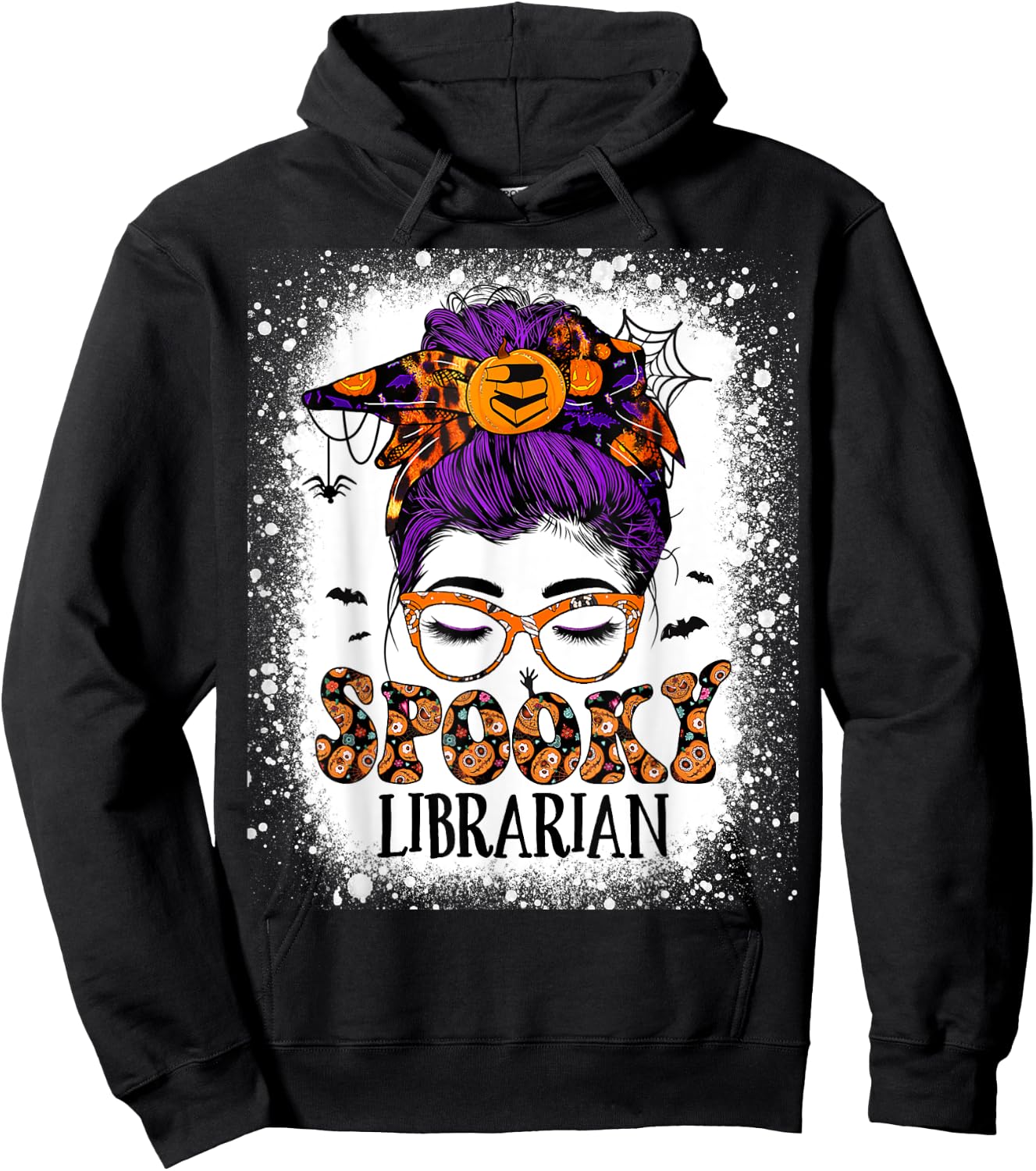 Spooky Librarian Teacher Halloween Messy Bun Book Library Hoodie - Hoodie | Black