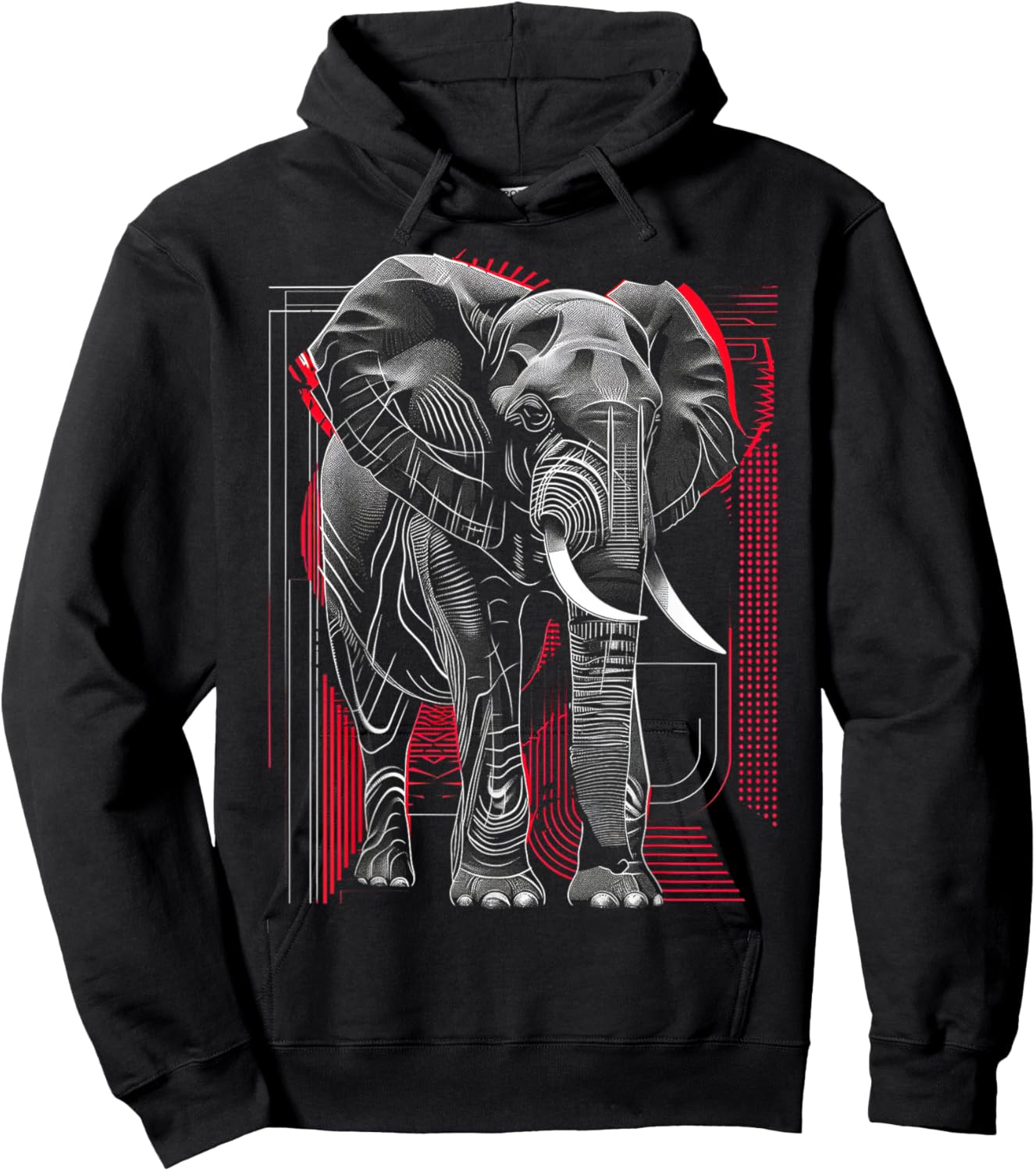Elephant Geometric Abstract Animal Drawing Art Elephant Hoodie - Hoodie | Black