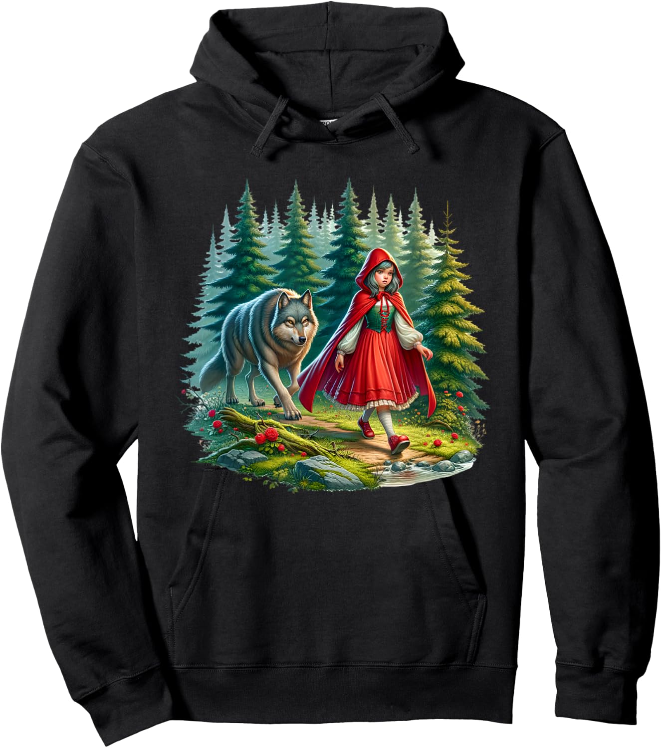 Little Red Riding Hood Stalked by Wolf Halloween Costume Hoodie - Hoodie | Black
