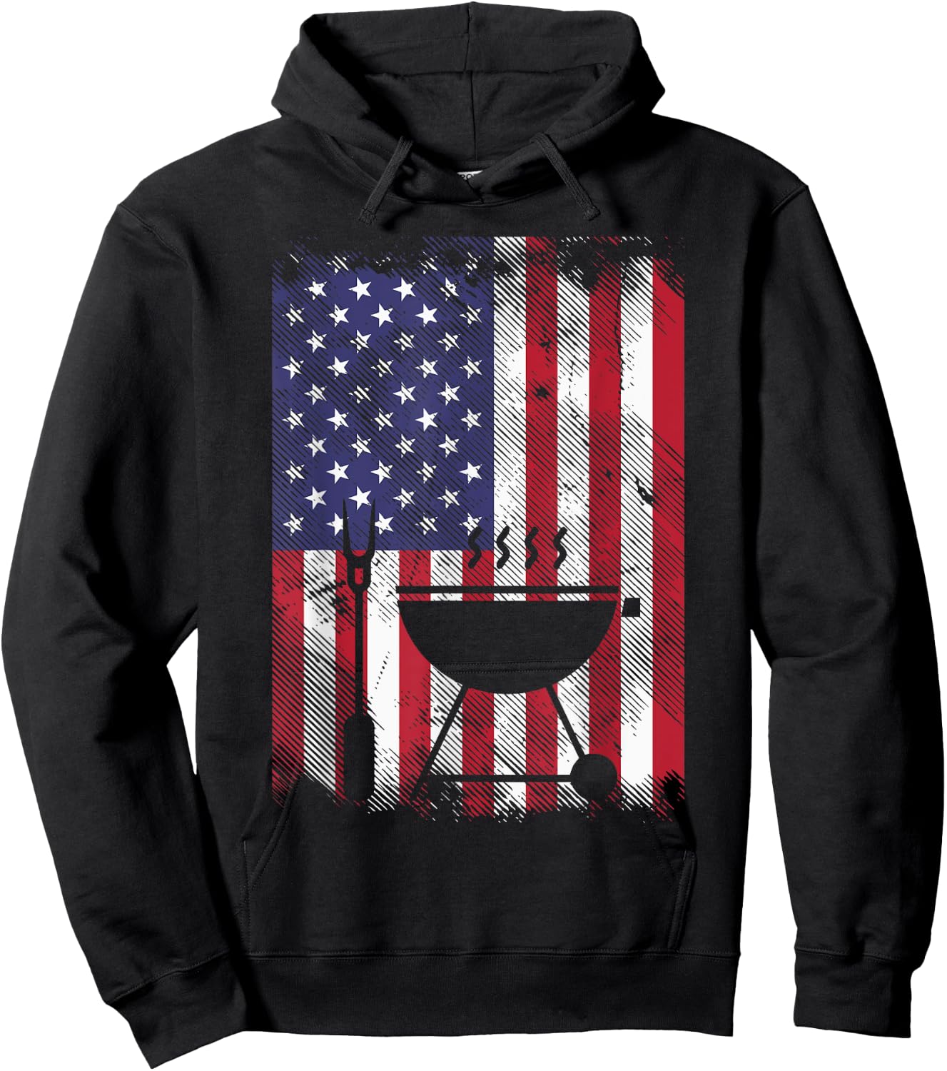 American Flag Bbq Grill Vintage Grilling Smoking Patriotic Men Hoodie - Hoodie | Black