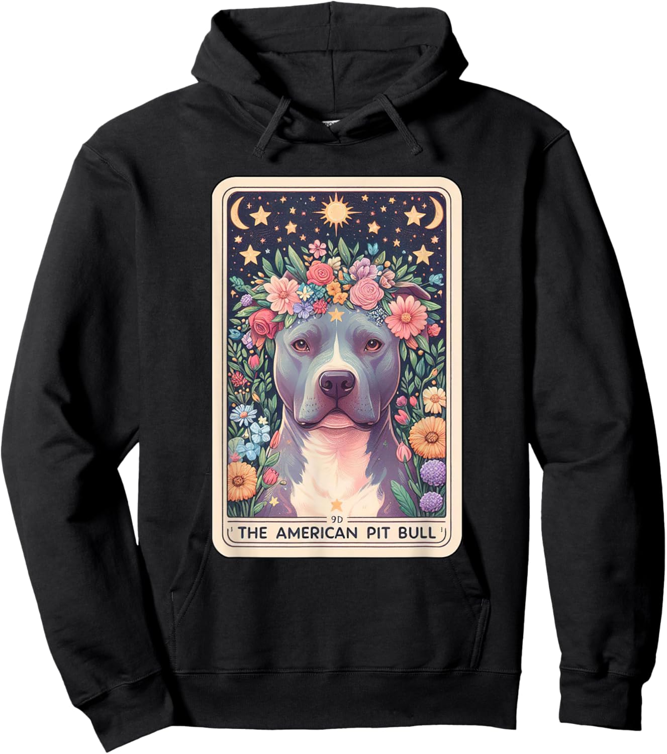Pitbull Dog Floral Boho Flowers Tarot Card Hoodie - Hoodie | Black