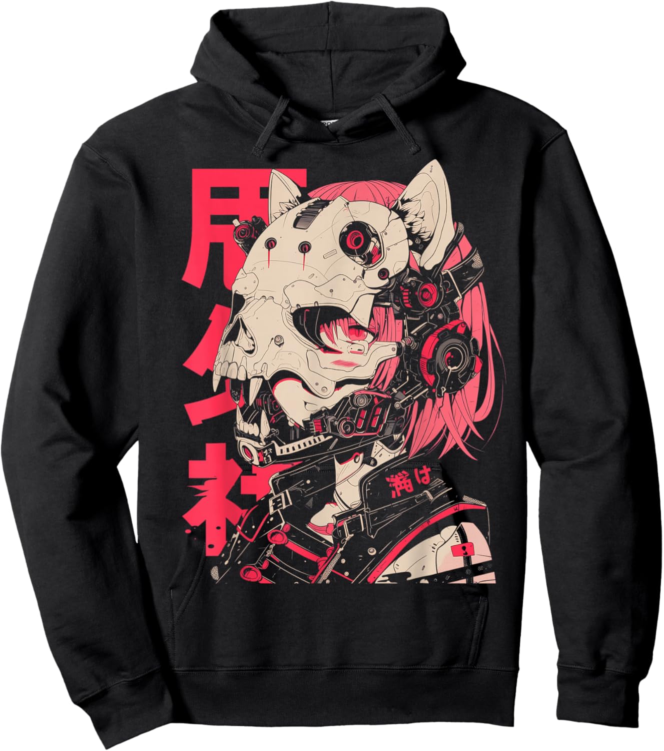 Anime Manga Cyberpunk Aesthetic Techwear Harajuku Cat Girl Hoodie - Hoodie | Black