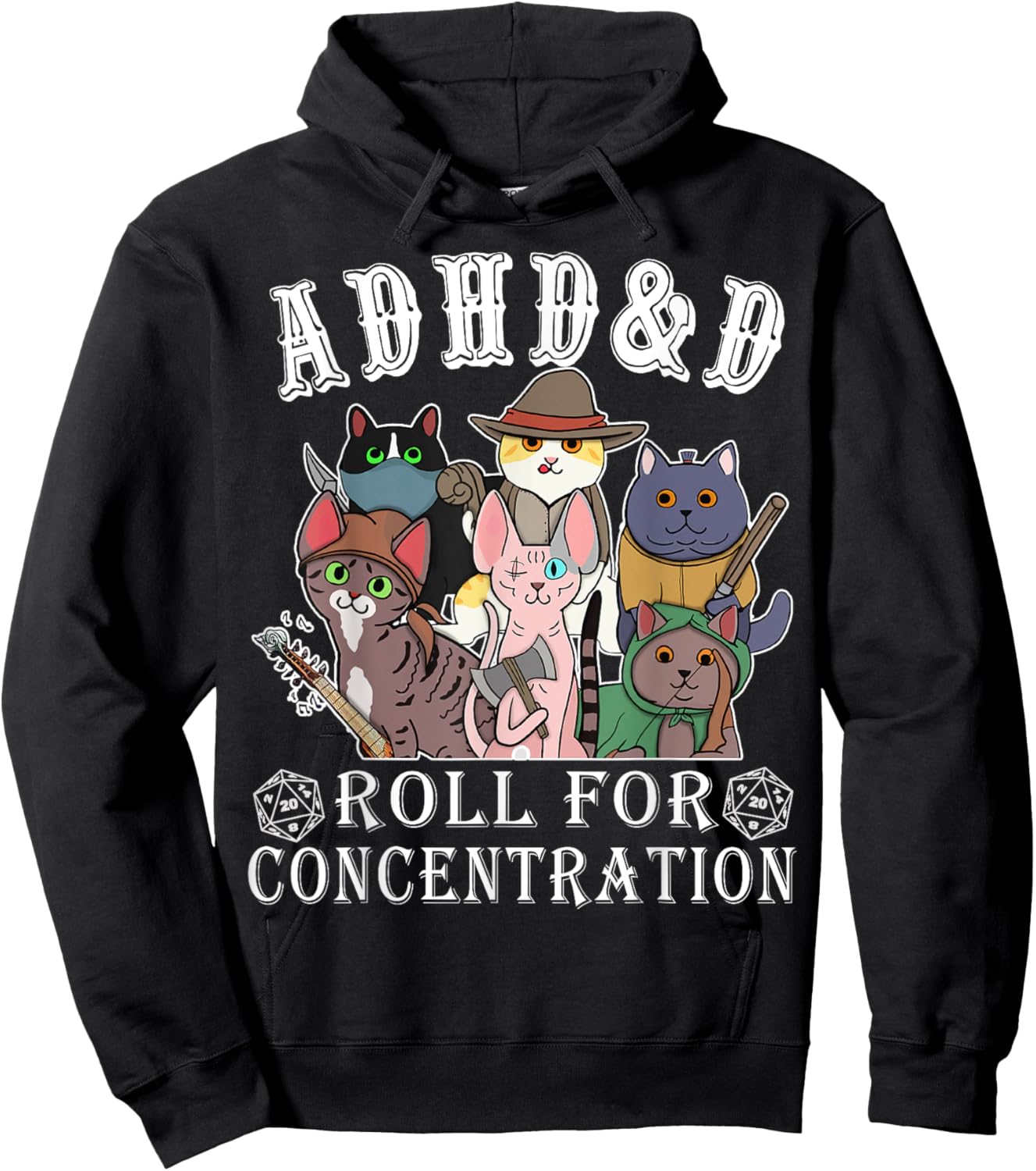 Cats RPG Gamer Roll For Concentration D20 Dice Nerdy Men Kid Hoodie - Hoodie | Black