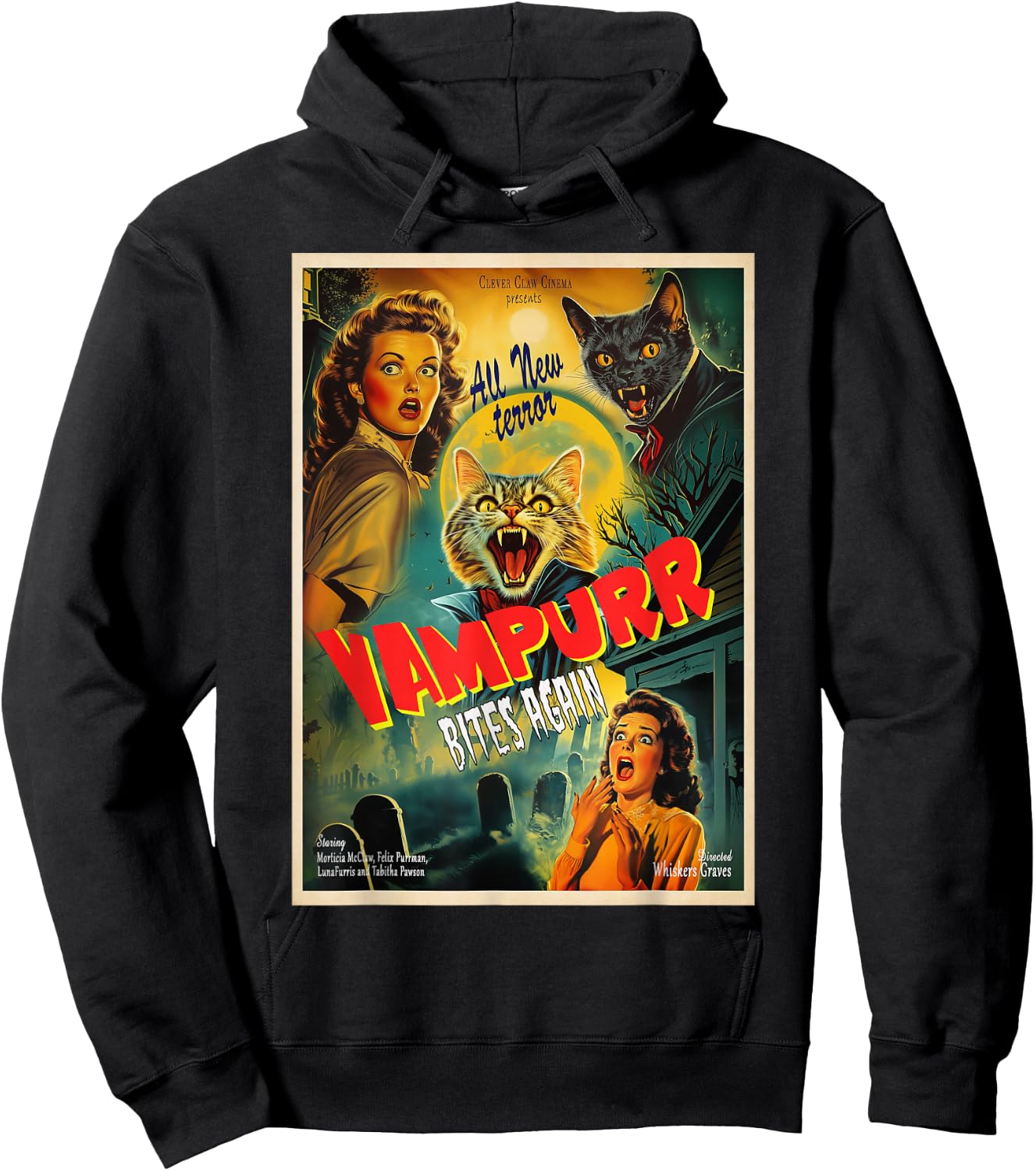 Funny Vampire Cat Dracula Halloween costume Vampurr cat Hoodie - Hoodie | Black