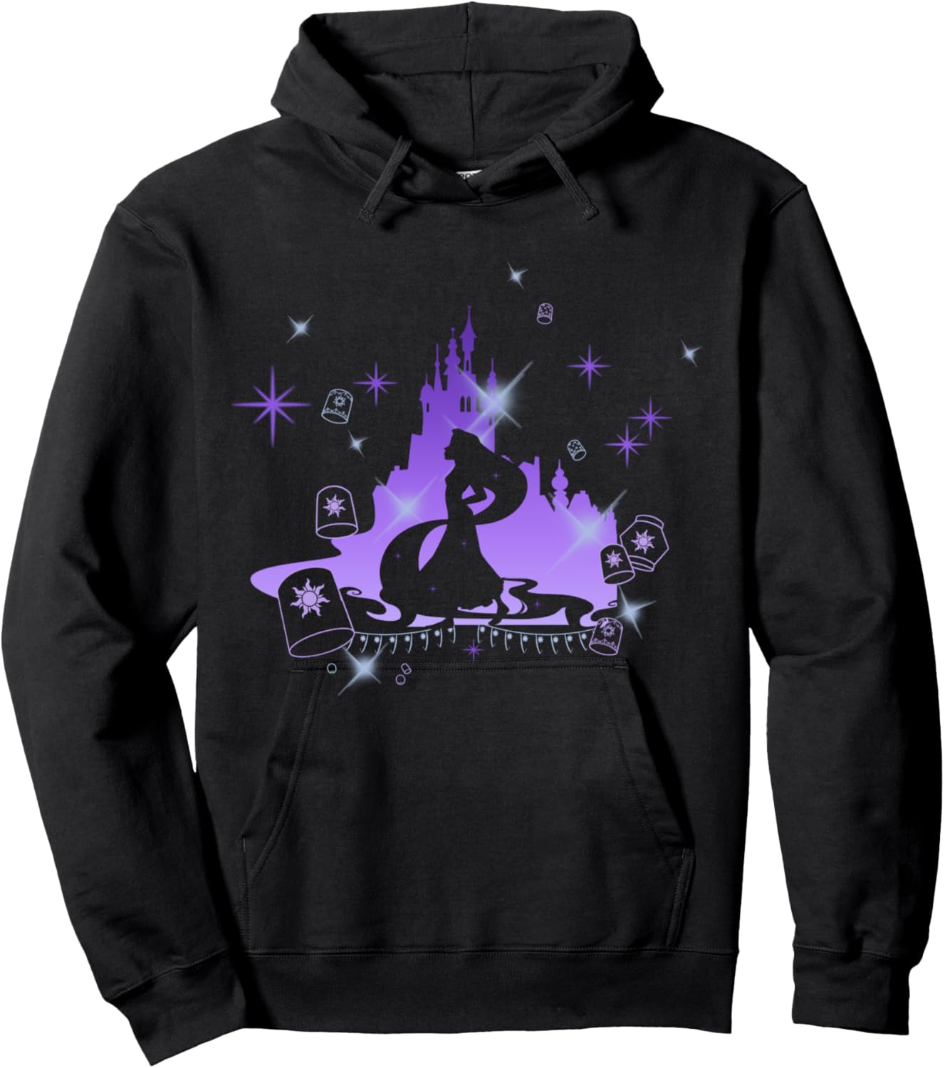 Disney Tangled Rapunzel And Lanterns Castle Silhouette Hoodie - Hoodie | Black