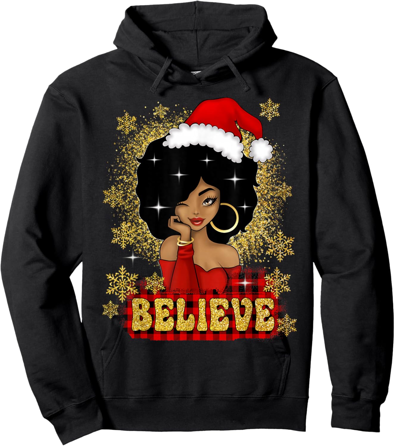 Christmas Believe Santa African American Black Woman Hoodie - Hoodie | Black