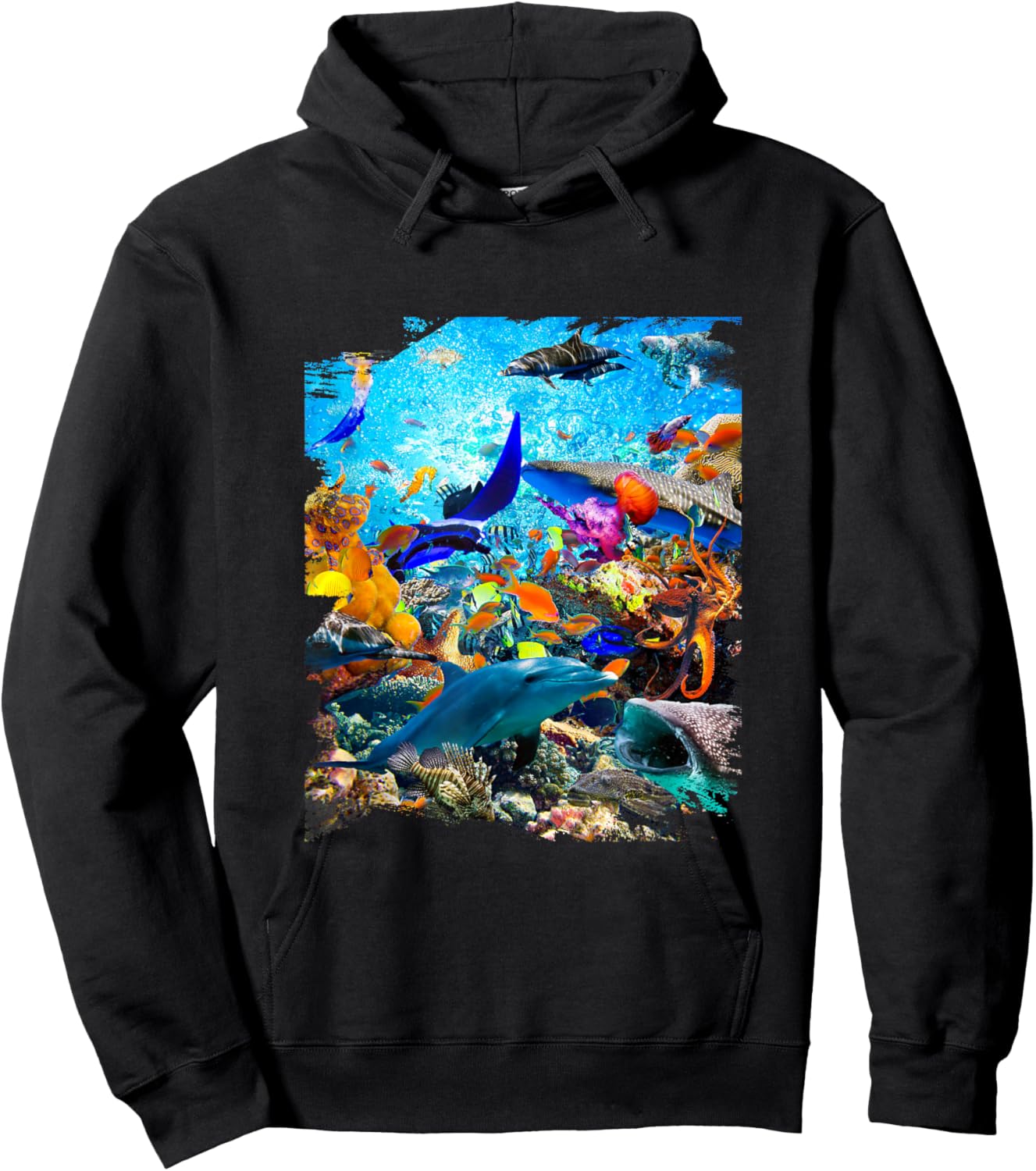 Ocean Dolphin Shark Turtle Coral Sea Fish Orca Whale Reef Hoodie - Hoodie | Black