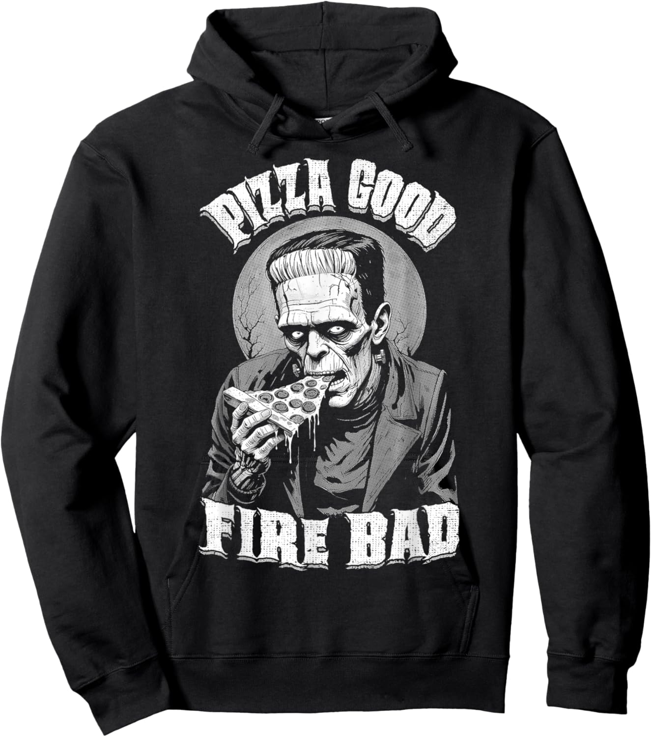 Pizza Good Fire Bad Funny Frankenstein Halloween Slice Chef Hoodie - Hoodie | Black