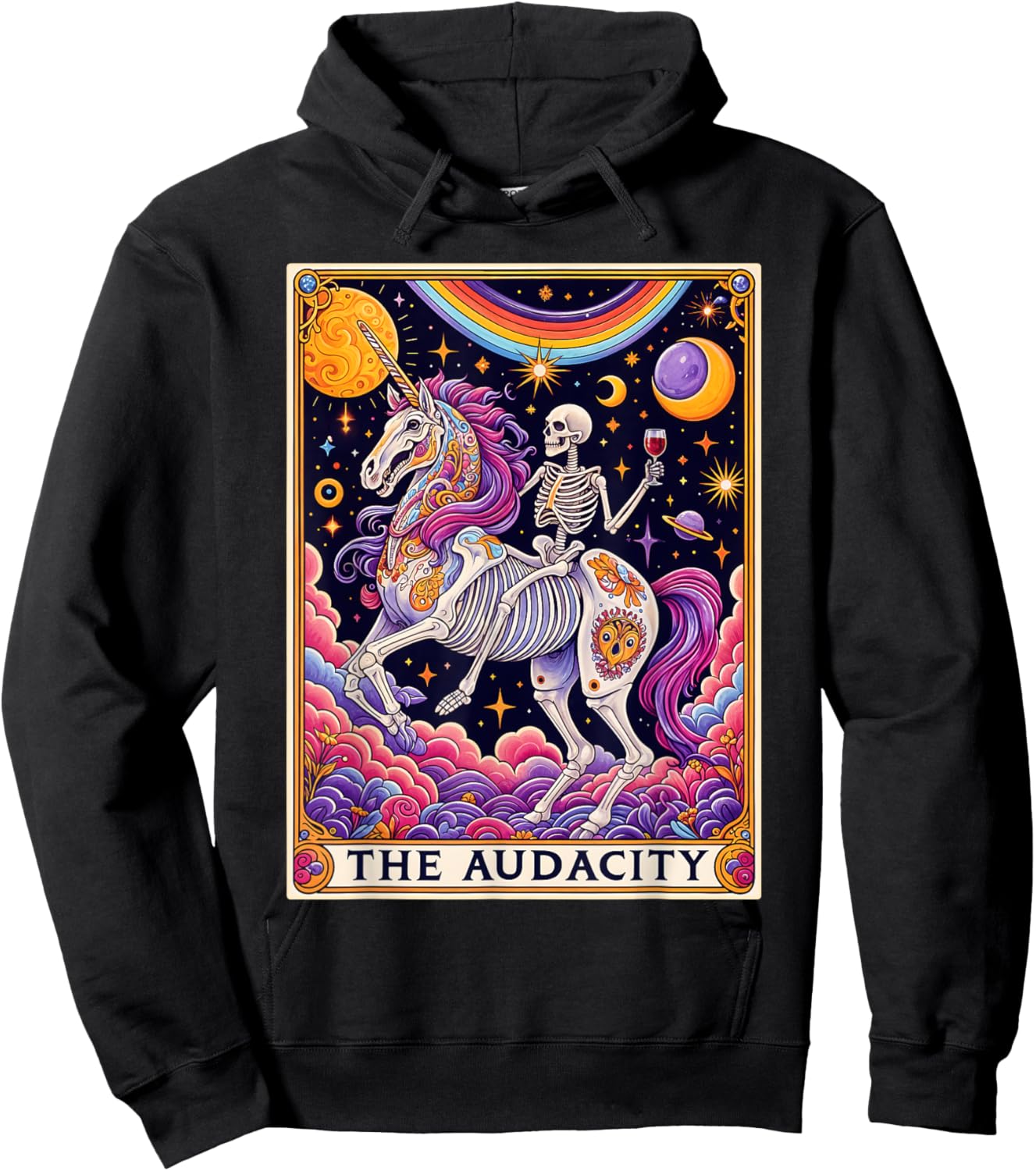The Audacity Tarot Card Shirt Rainbow Skeleton Unicorn Lover Hoodie - Hoodie | Black