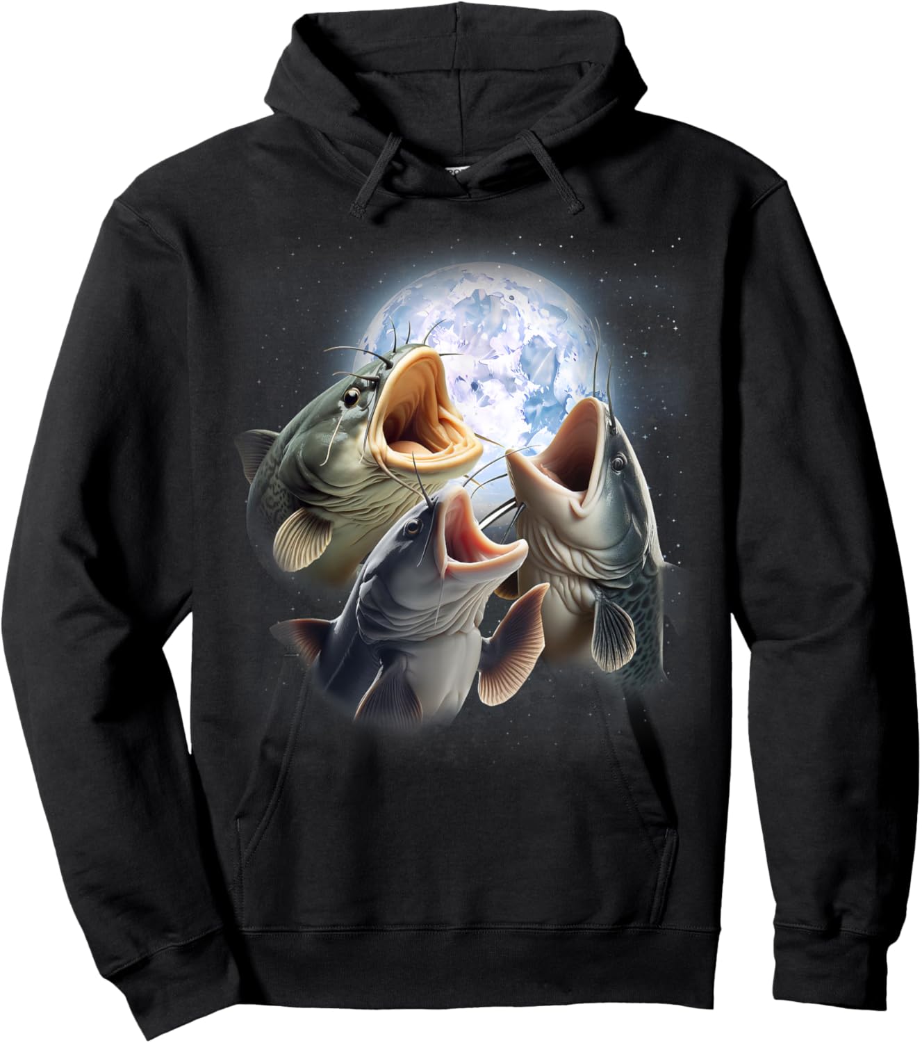 3 Catfish Howling At The Moon Funny Catfish Fishing Lover Hoodie - Hoodie | Black