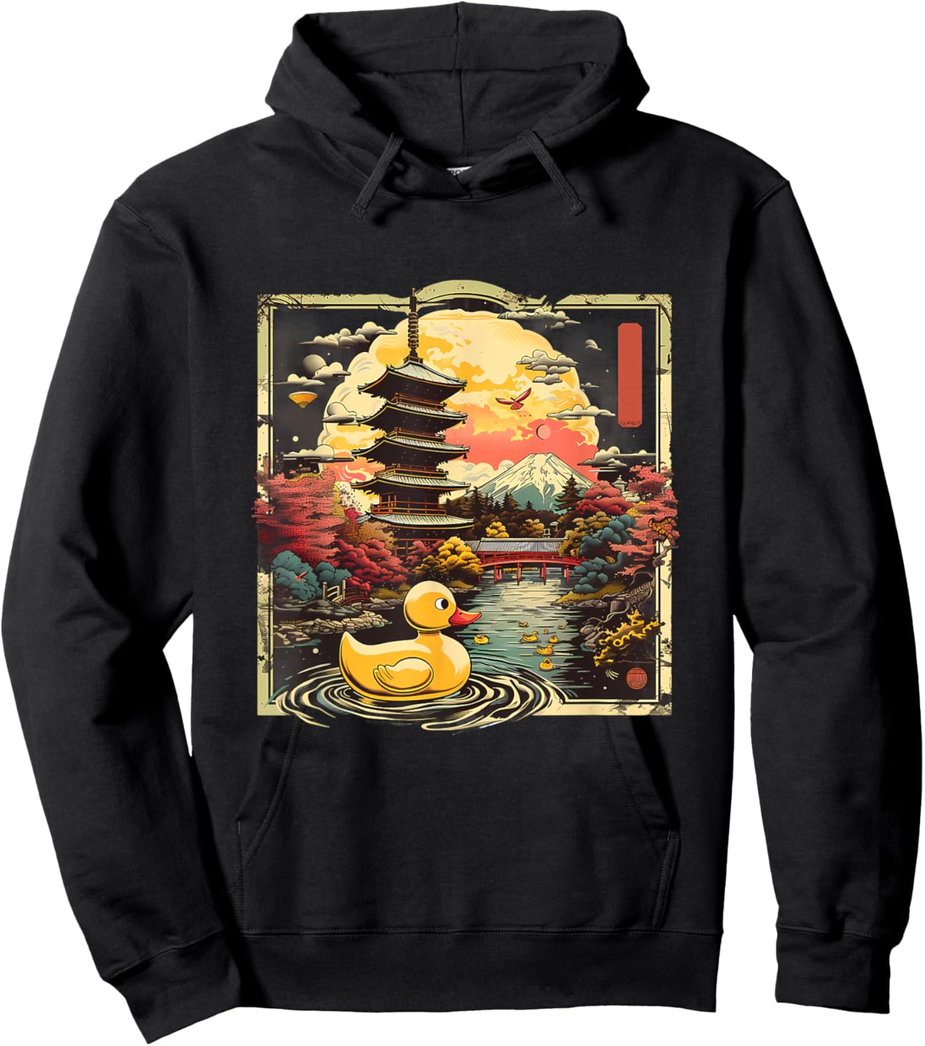 Rubber Duck Pagoda Temple Japanese Garden Rubber Duckie Hoodie - Hoodie | Black