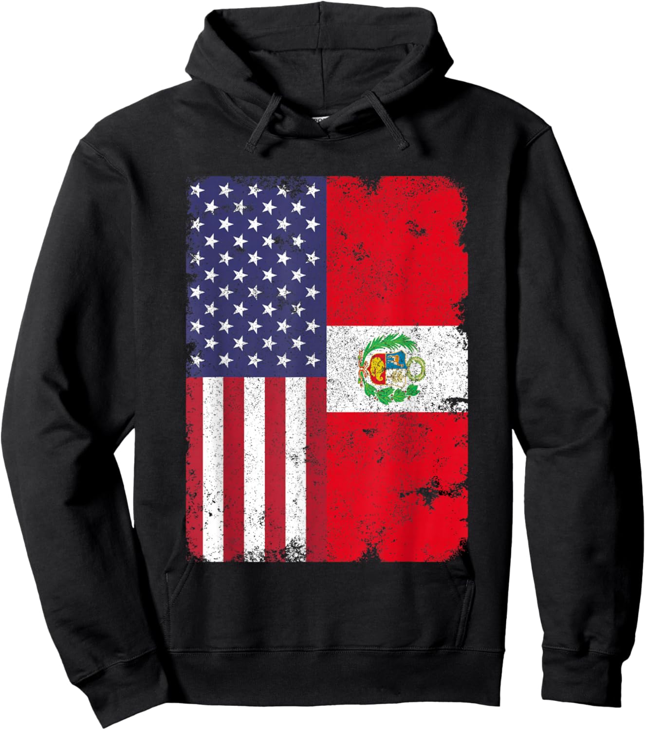 Peru Peruvian American Flag Pride Patriotic Vintage Hoodie - Hoodie | Black