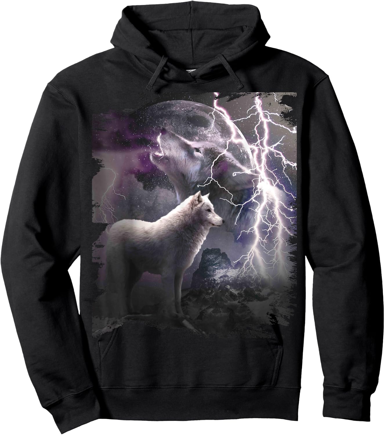 Lightning Wolf Howling At The Moon Hoodie - Hoodie | Black