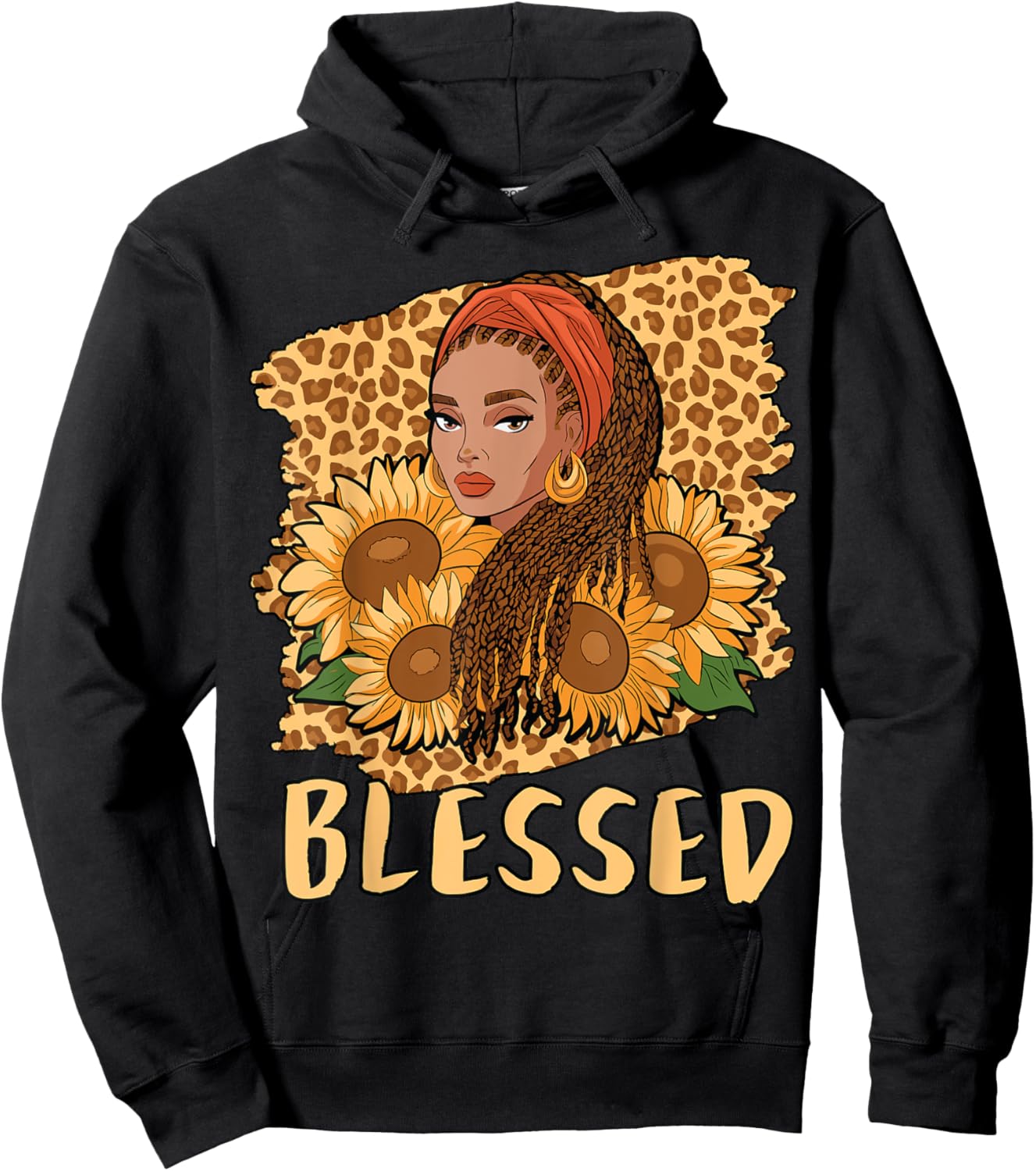 Blessed Black Queen Locs Leopard Sunflower God History Pride Hoodie - Hoodie | Black